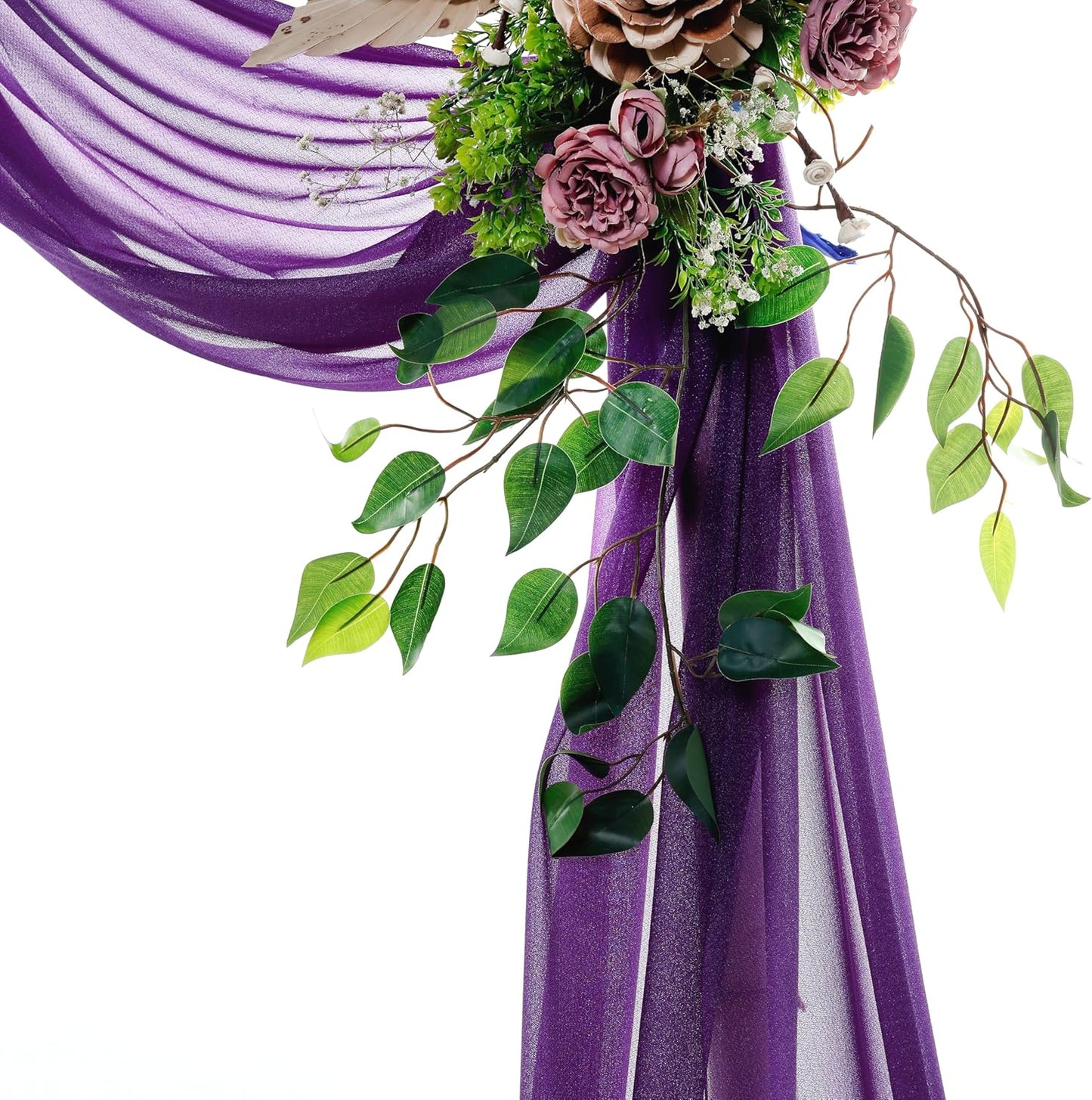 VDS Pack of 2 Panel (30 Inch X 40 Feet) Wedding Arch Draping Fabric Sheer Chiffon Fabric Drapery for Wedding Ceremony Reception Swag Backdrop Canopy Chuppah ARBO Altars Decoration (Purple)