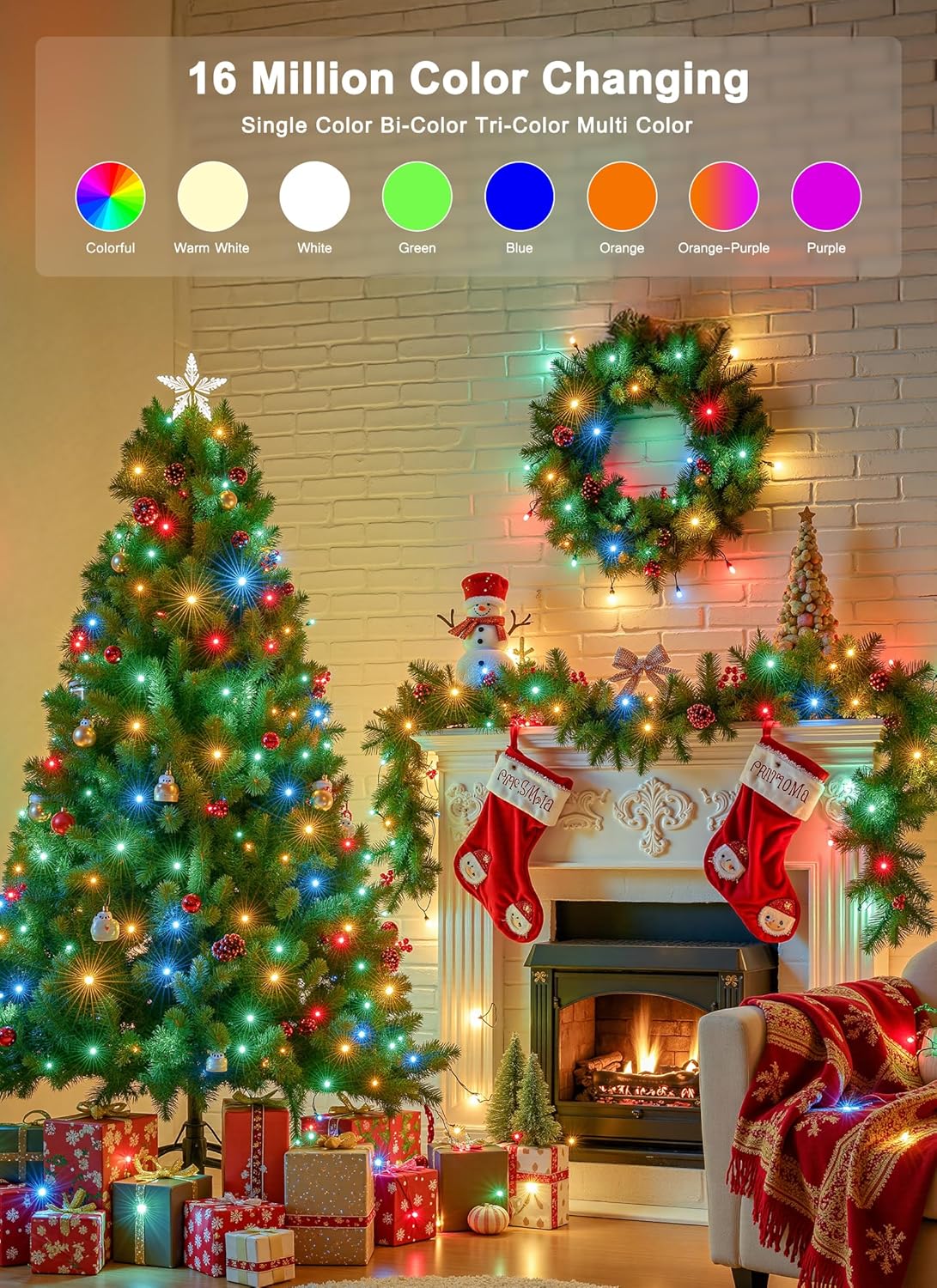 Minetom LED Color Changing Smart RGB Christmas Tree Lights, 198ft 600LED String Lights, 16 Milion Adjustable Colors Fairy Lights with Remote & Timer & Memory Function for Xmas Tree Holiday Party