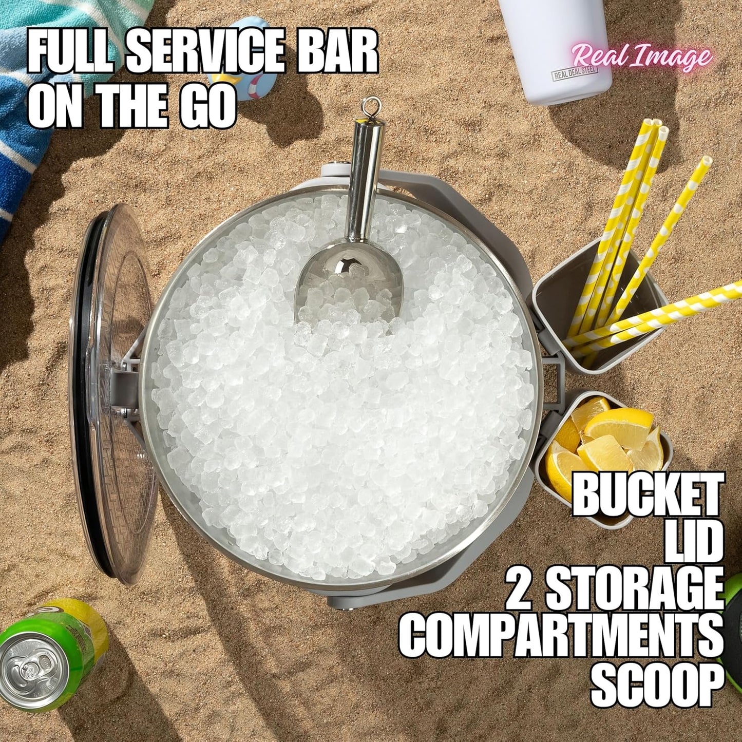 Large Insulated Ice Bucket with Lid – Stainless Steel Ice Bucket and Scoop – Ice Buckets for Parties, Bars – Ice Bucket with Lid and Scoop – Outdoor Ice Bucket, Champagne (Black)