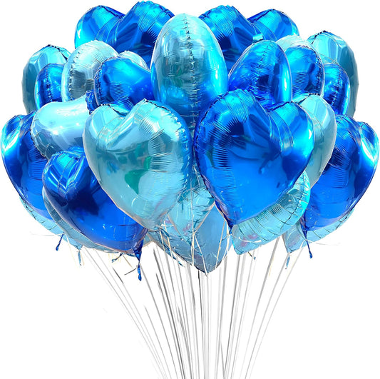Jonhamwelbor 20Pcs 18 inch Royal Blue and Light Blue Foil Mylar Heart Shape Balloons Decorations Valentines Birthday Wedding Baby Shower Party