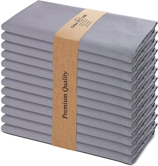 Urban Villa Dinner Napkins Solid Grey Color Cloth Napkins (Set of 12) Oversized 20x20 Inches 100% Cotton Slub Premium Quality Soft Durable with Mitered Corners Reusable Washable Everyday Use Napkins