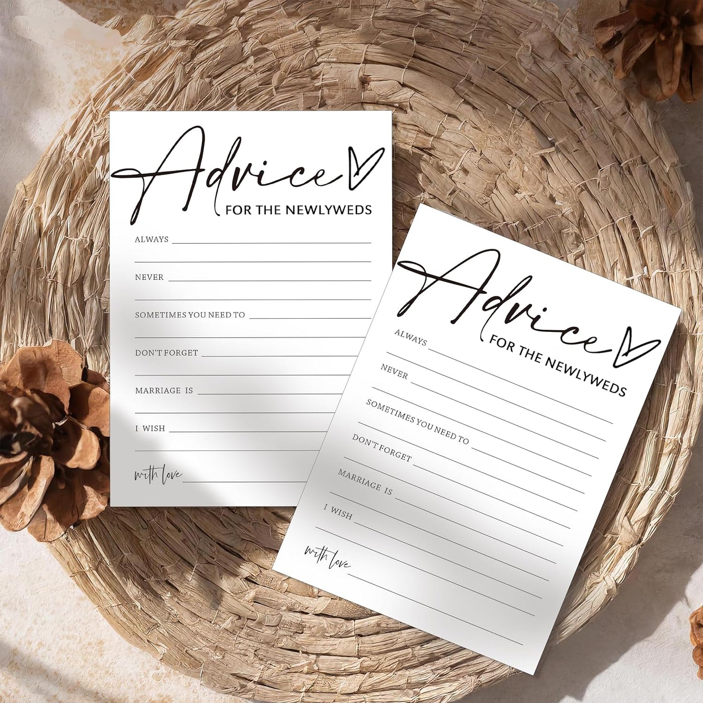 Wedding Advice Cards - Advice and Wishes for the Newlyweds Mr and Mrs Bride & Groom Perfect for Bridal Shower Wedding Games and Guest Book Alternative Pack of 25 Minimalist White 5x7 Inch Cards - A04