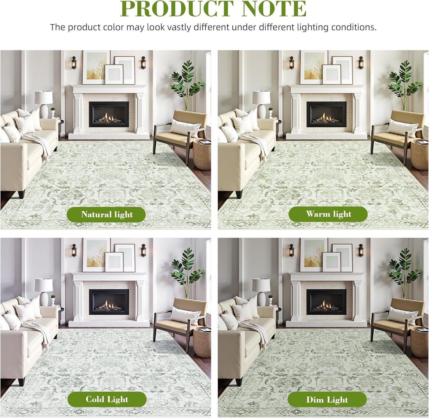 Sage Vintage Area Rug 5x7 for Living Room Bedroom, Washable Distressed Farmhouse Soft Thin Non-Shedding Indoor Throw Rug, Traditional Accent Carpet for Bedroom Office