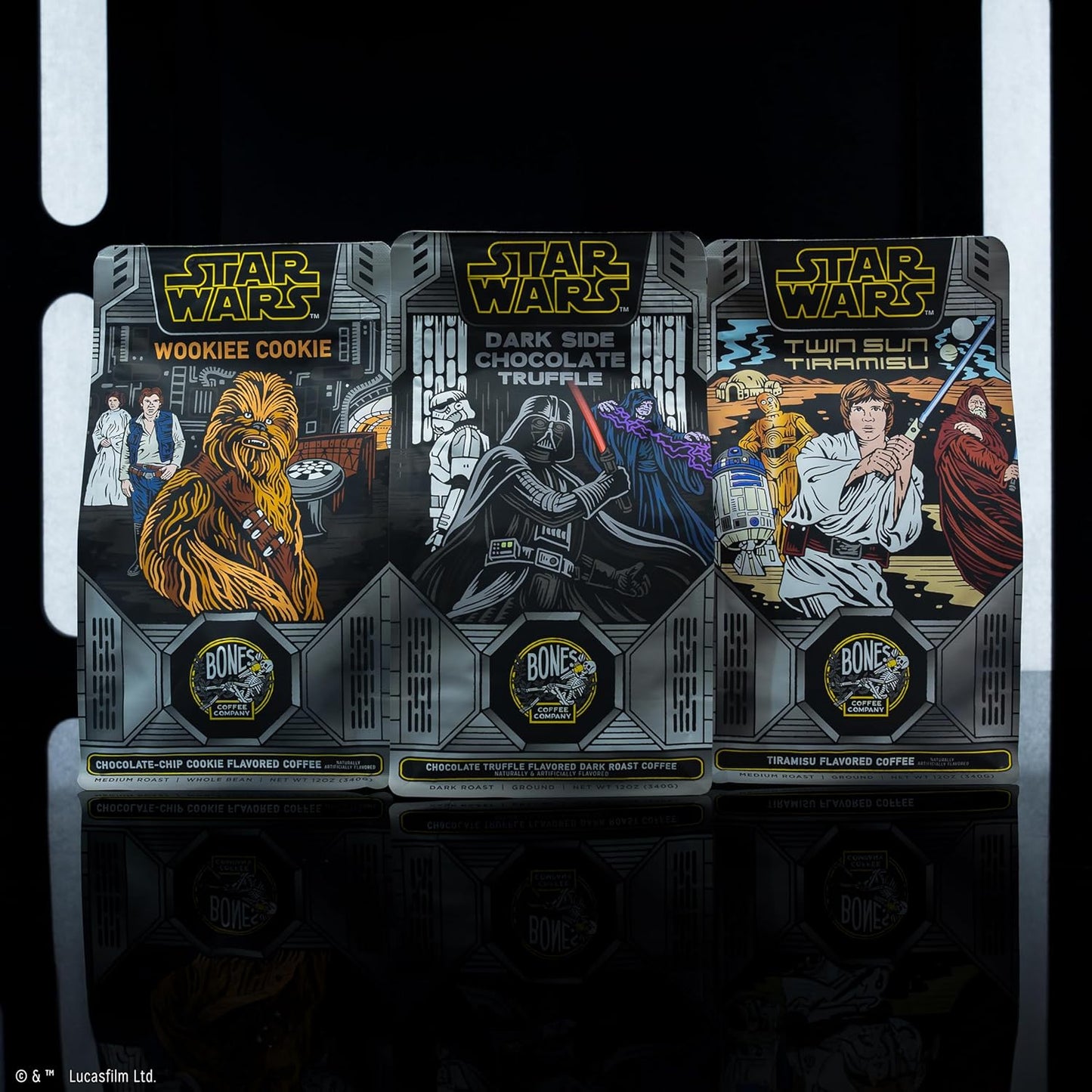 Bones Coffee Company Star Wars Collector's Box Flavored Coffee, Low Acid Medium Roast Arabica Beans Coffee Gifts, Star Wars Inspired, For Auto Drip and French Press,12 oz Pack of 3 Whole Bean