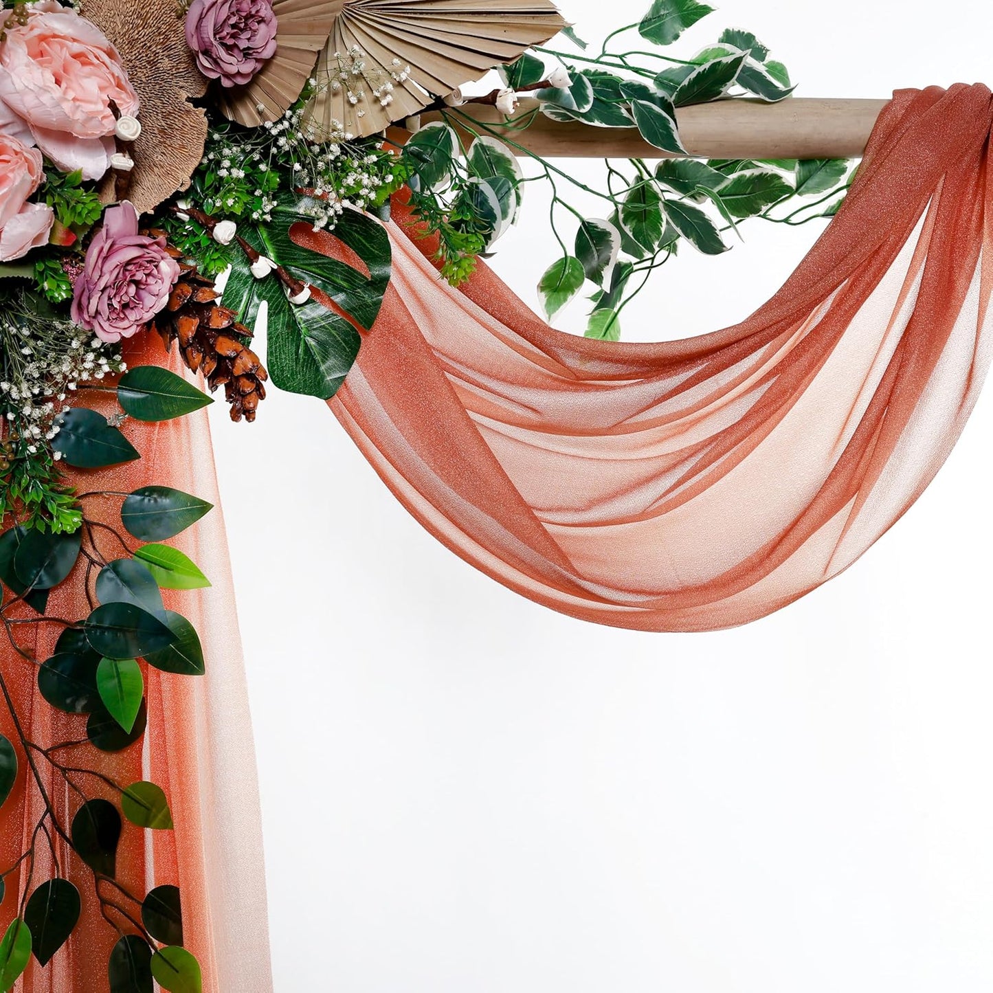 VDS Pack of 3 Panel (30 Inch X 20 Feet) Wedding Arch Draping Fabric Sheer Chiffon Fabric Drapery for Wedding Ceremony Reception Swag Backdrop Canopy Chuppah ARBO Altars Decoration (Terracotta)
