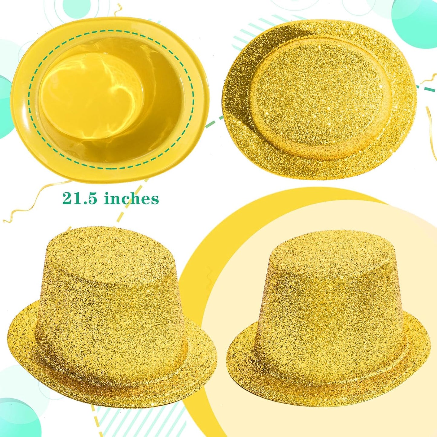 Hillban 24 Pcs Halloween Glitter Top Hat Bowler for Adults 1920s Dress Glitter Hats for Masquerades Party