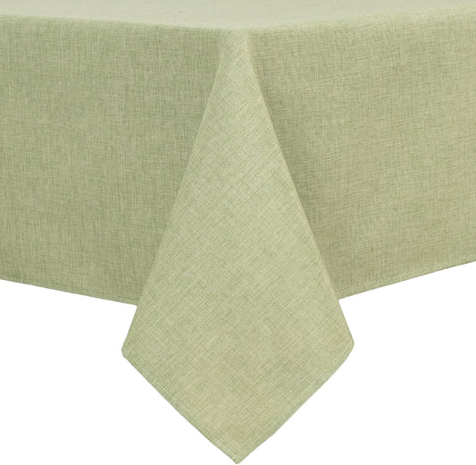 Hiasan Faux Linen Rectangle Tablecloth - Wrinkle and Stain Resistant Washable Table Cloth for Kitchen Dining Room Holiday Table Cover for Dinner, Green, 54 x 108 Inch