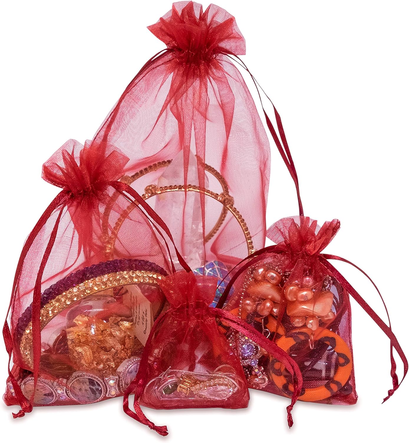 TheDisplayGuys 100-Pack 3x4 Maroon Sheer Organza Gift Bags with Drawstring, Jewelry Candy Treat Wedding Party Favors Mesh Pouch