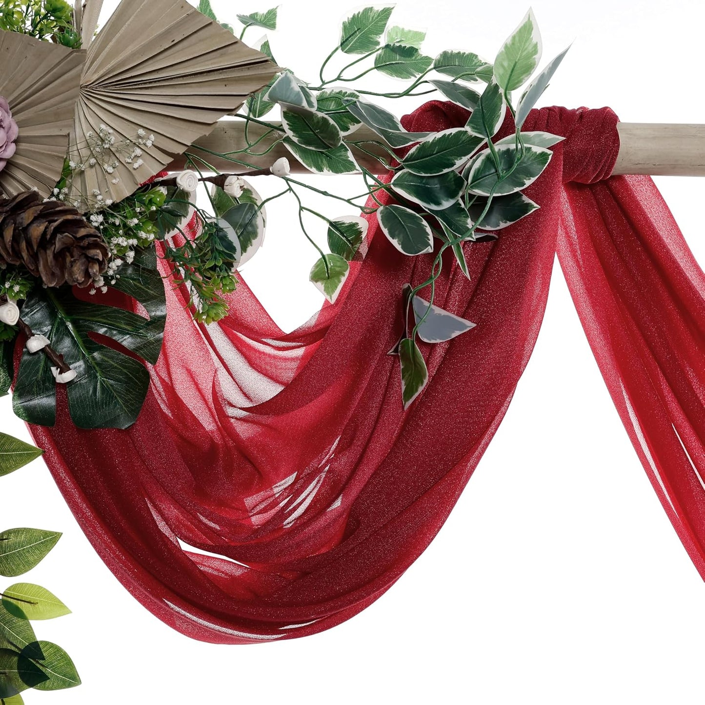 VDS Pack of 2 Panel (30 Inch X 20 Feet) Wedding Arch Draping Fabric Sheer Chiffon Fabric Drapery for Wedding Ceremony Reception Swag Backdrop Canopy Chuppah ARBO Altars Decoration (Apple Red)