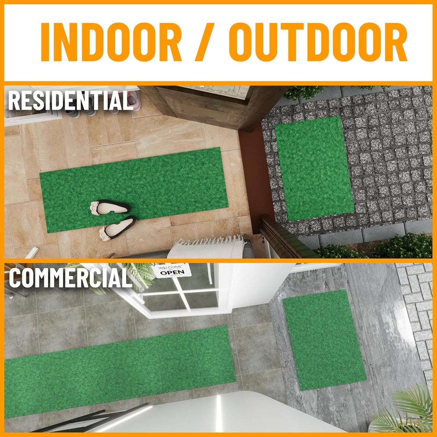 Ottomanson 2'7" x 15' Hallway Runner with Scraper Pile - Extra Durable Non-Slip Rug Mat for Indoor & Outdoor Use - Ideal for Kitchen, Entryway & Garage - High-Traffic Carpet, Green