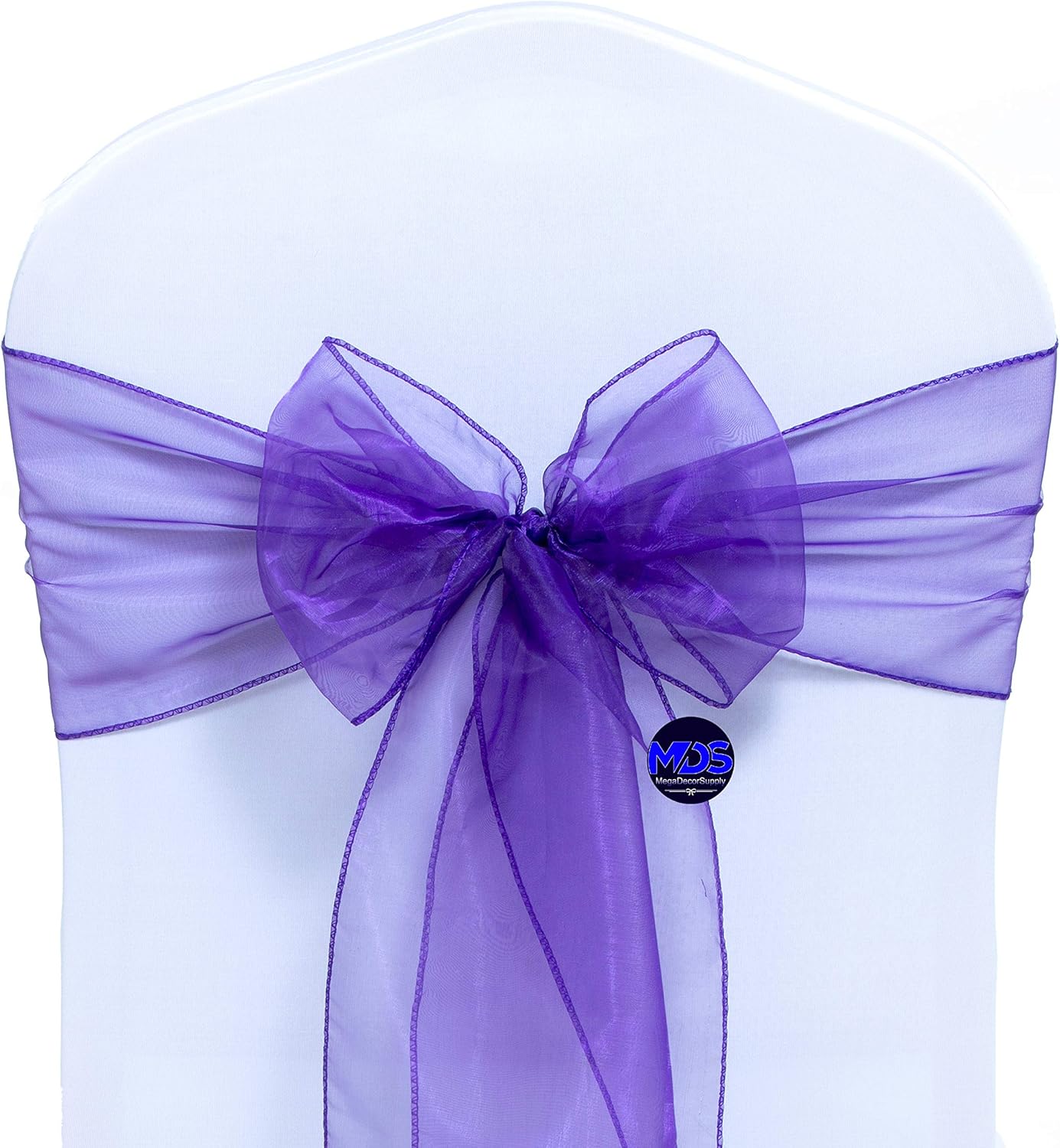 MDS Pack of 125 PCS Organza Chair Sashes Wider Dining Chair Bows Ribbon Tie Back for Wedding Party Birthday Bridal Shower Reception Event Banquet Home Chair Cover Decoration - Purple