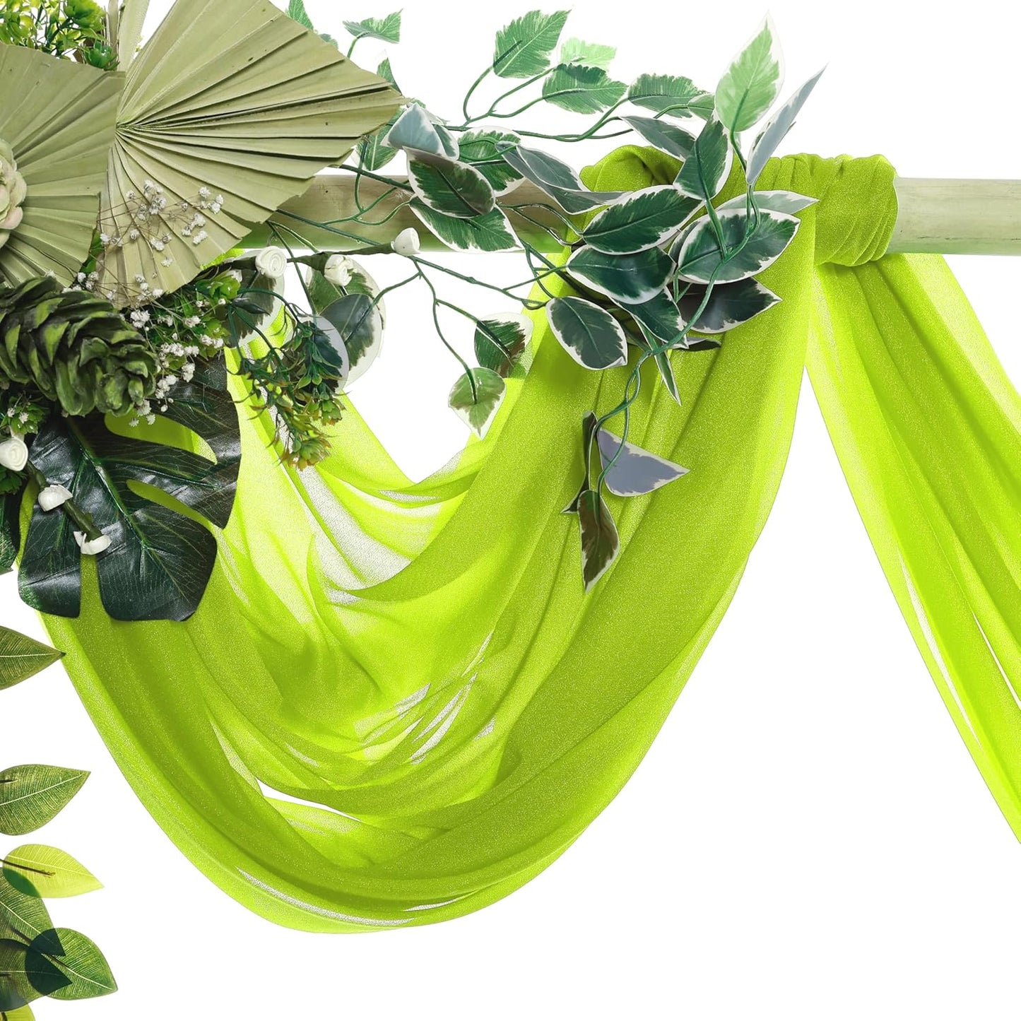 VDS Pack of 2 Panel (30 Inch X 40 Feet) Wedding Arch Draping Fabric Sheer Chiffon Fabric Drapery for Wedding Ceremony Reception Swag Backdrop Canopy Chuppah ARBO Altars Decoration (Parrot Green)