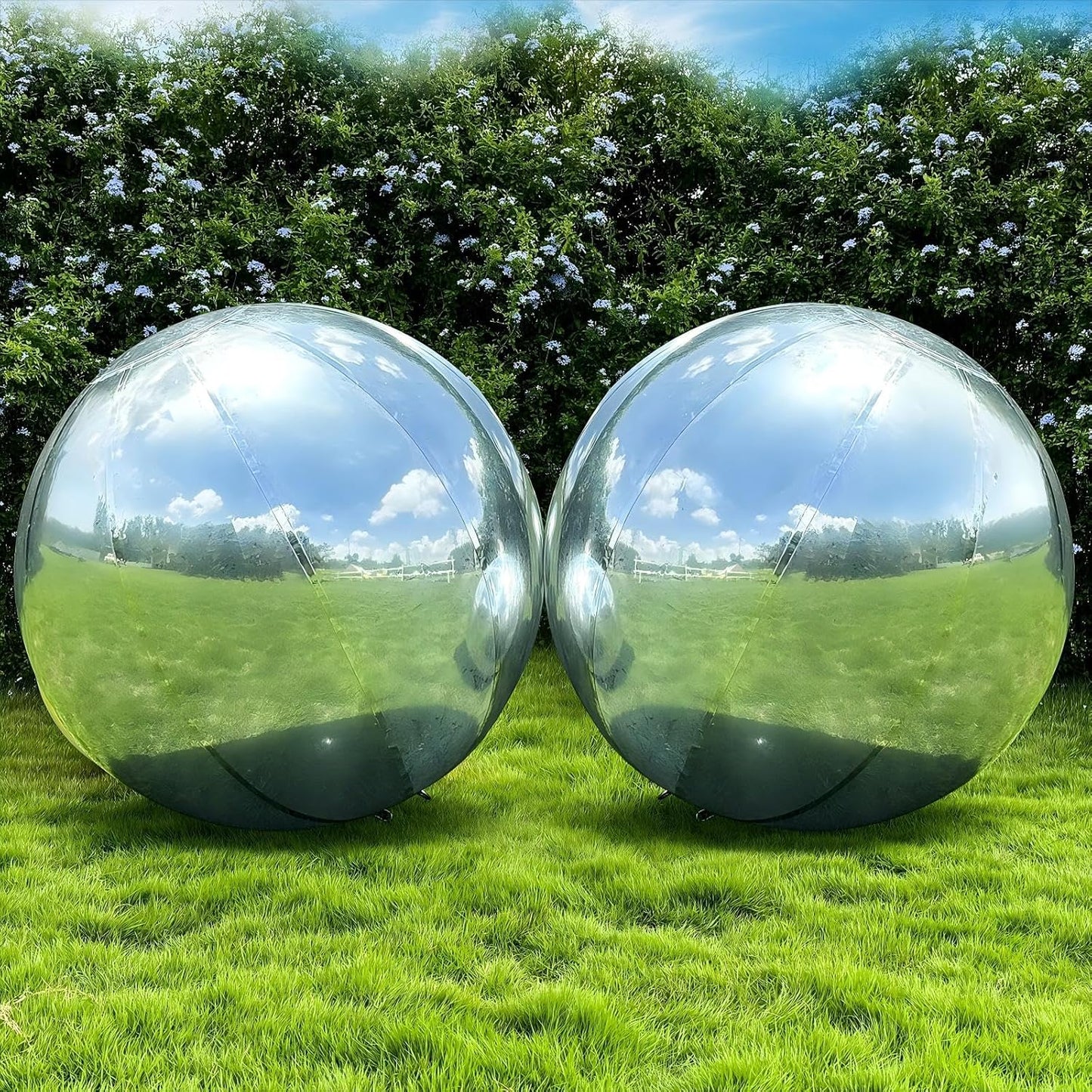 2PCS 39.4in Silver Inflatable Mirror Ball, Big Shinny Balls Reusable Large PVC Disco Ball Balloon for Large Event Decoration, Party, Concerts, Stage, Wedding Decor, Without Air Pump