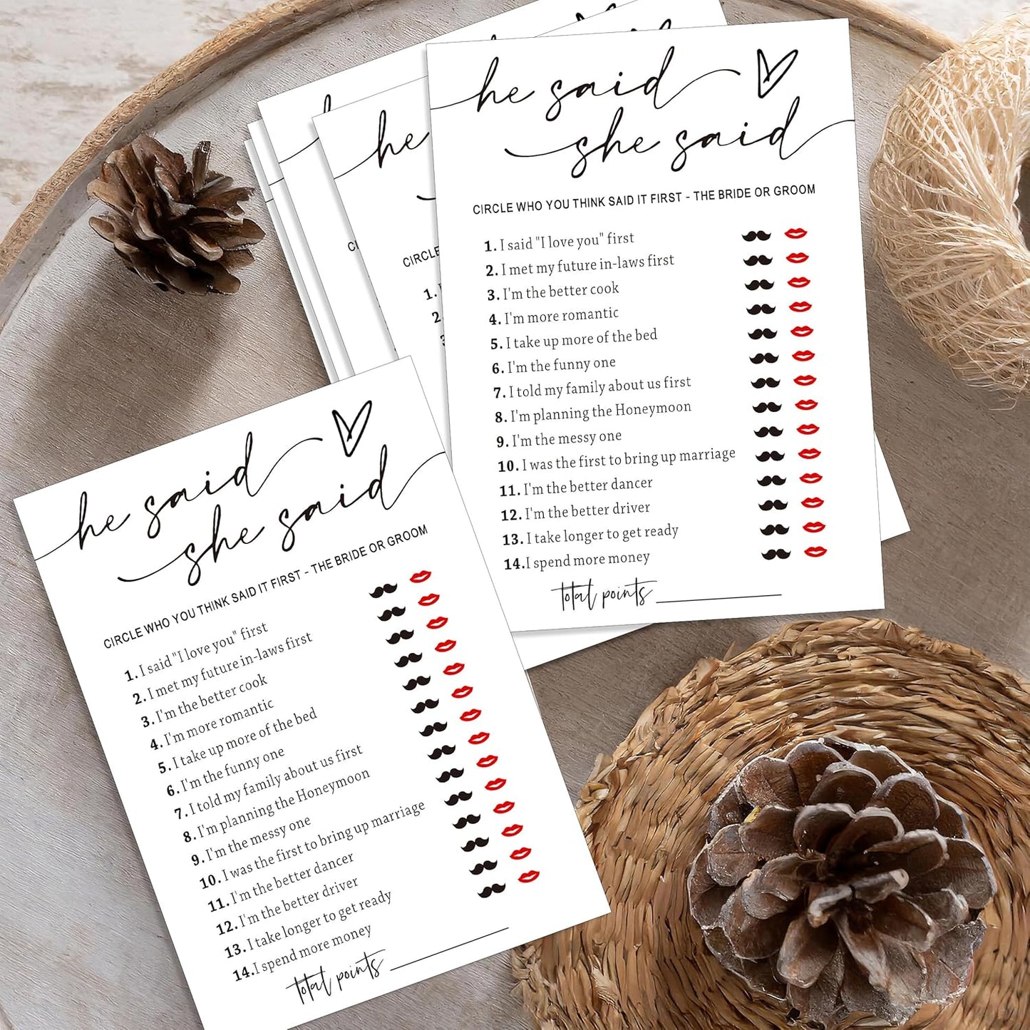 Fun Bridal Shower Games Set 25 Weddin Games Cards He Said She Said with Fun Bride and Groom Trivia Favors for 25 Guests, Minimalist White Wedding Party Supplies - A09