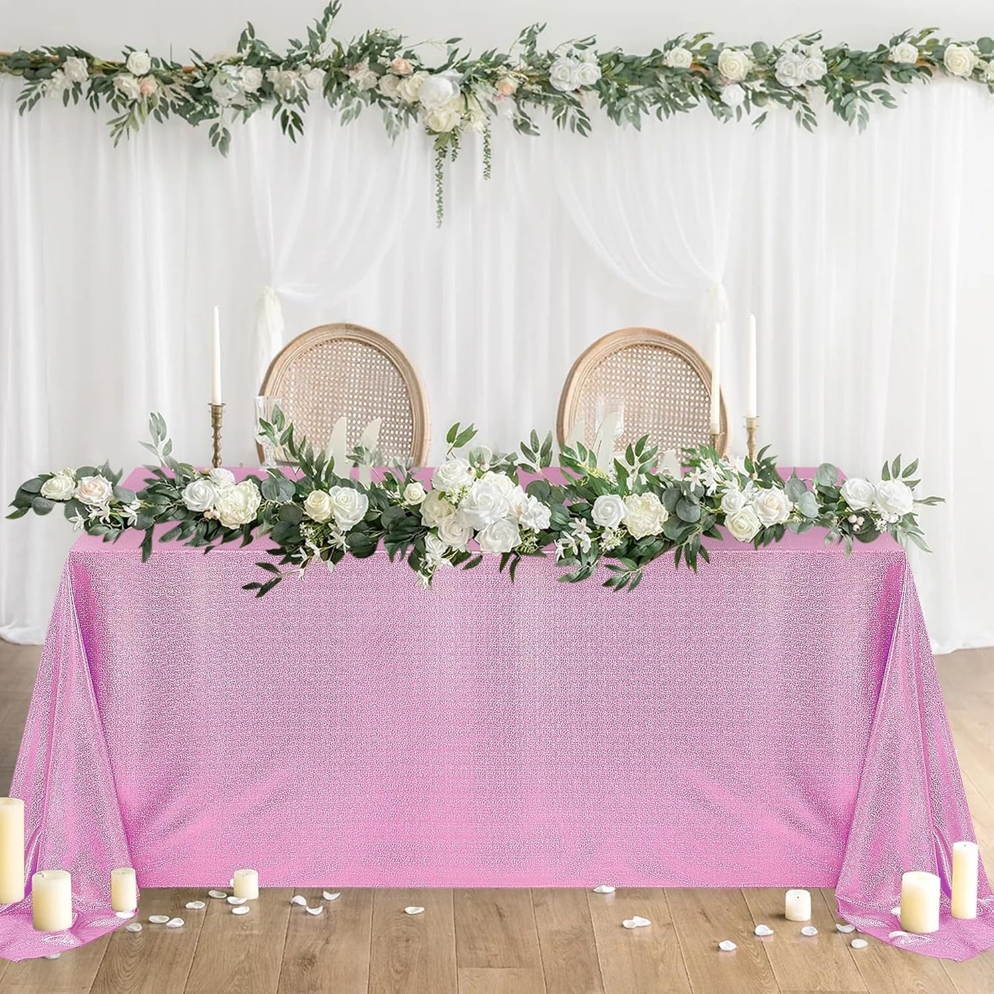Fitable 2 Pack Pink Sequin Tablecloth for Parties 60x120 Inch - Sparkle Glitter Table Cloth Laser Rectangle Overlay for Wedding Baby Shower Ceremony Birthday Holiday Banquet