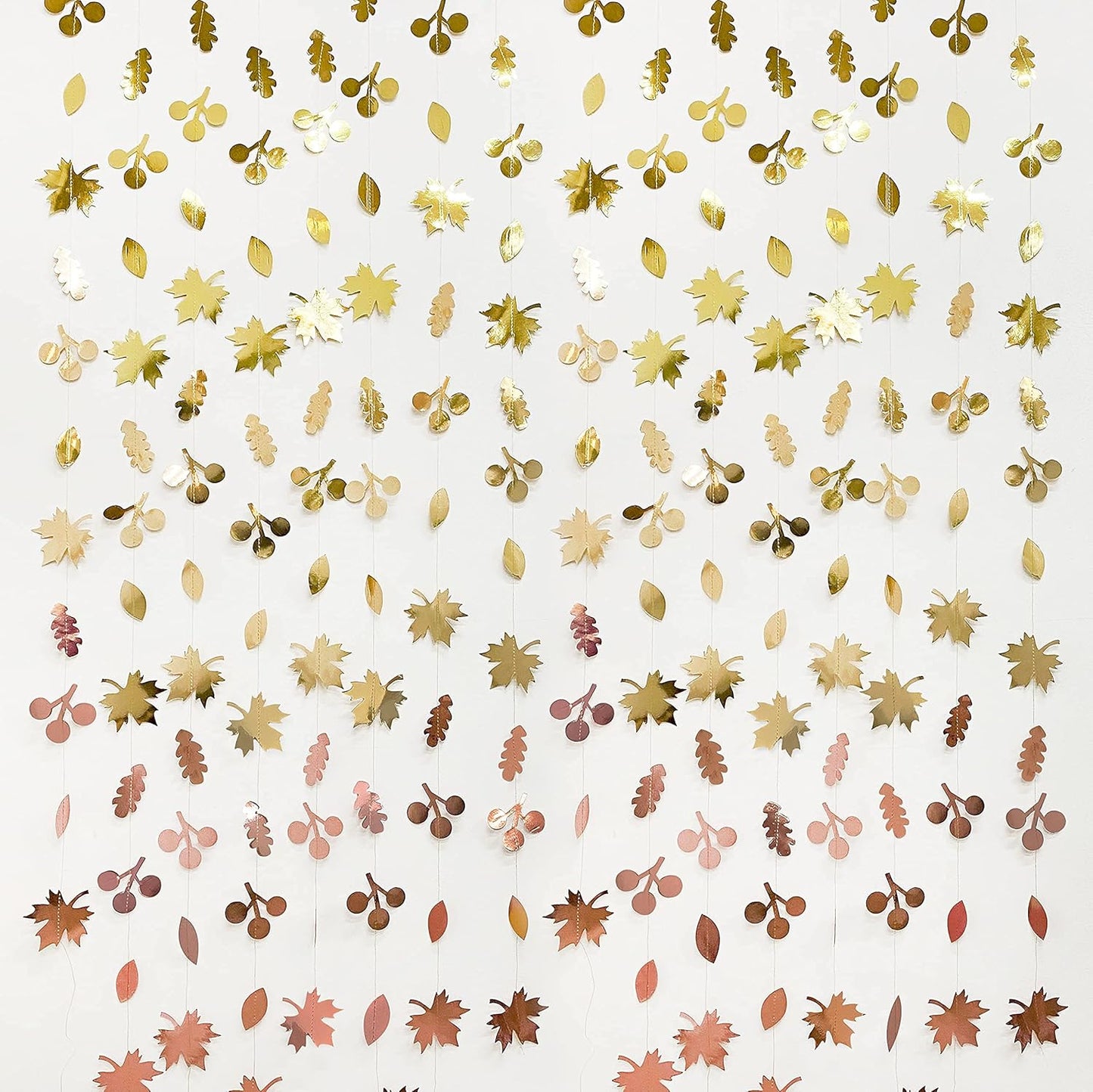 52Ft Fall Party Decorations Maple Leaf Garland Streamer Champagne Rose Gold Gradient Autumn Leaves Paper Banner for Thanksgiving Harvest Birthday Wedding Bridal Shower Engagement Party Decor