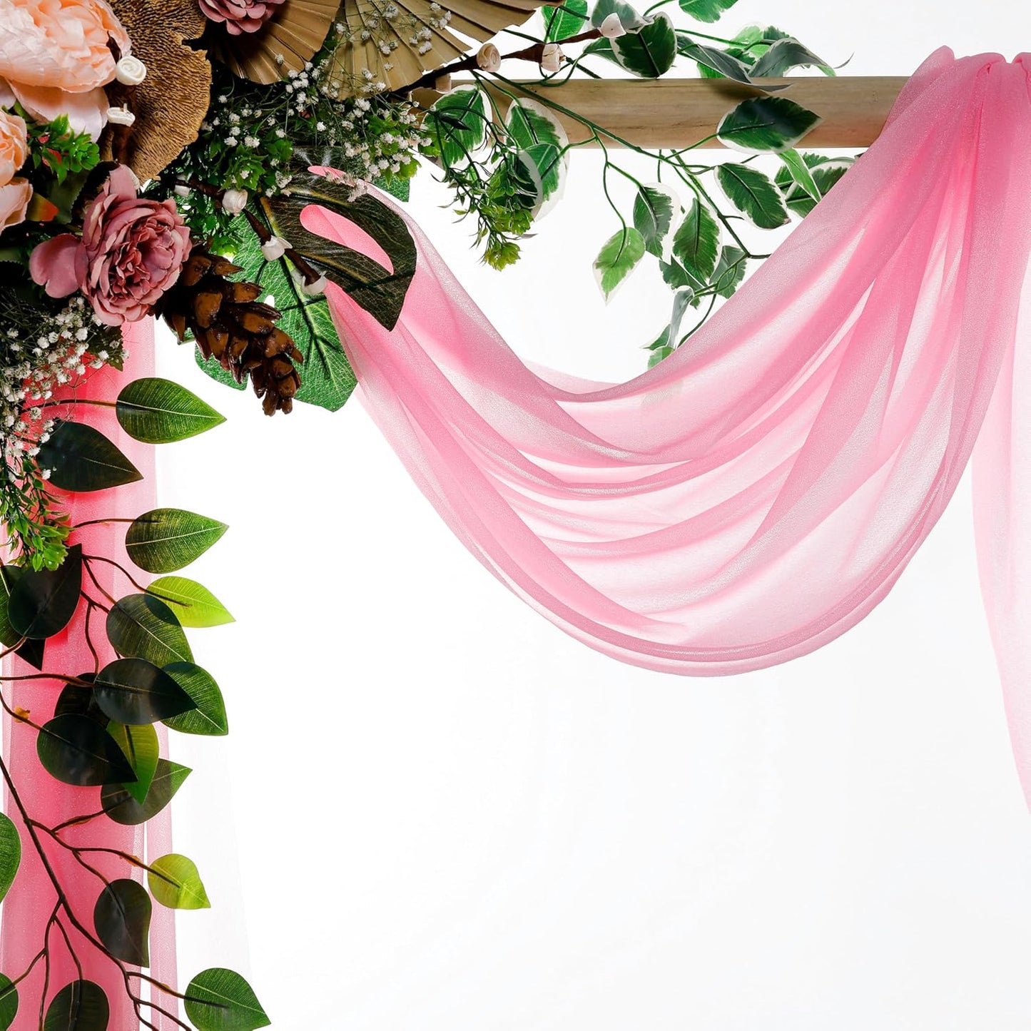 VDS Pack of 2 Panel (30 Inch X 40 Feet) Wedding Arch Draping Fabric Sheer Chiffon Fabric Drapery for Wedding Ceremony Reception Swag Backdrop Canopy Chuppah ARBO Altars Decoration (Coral)