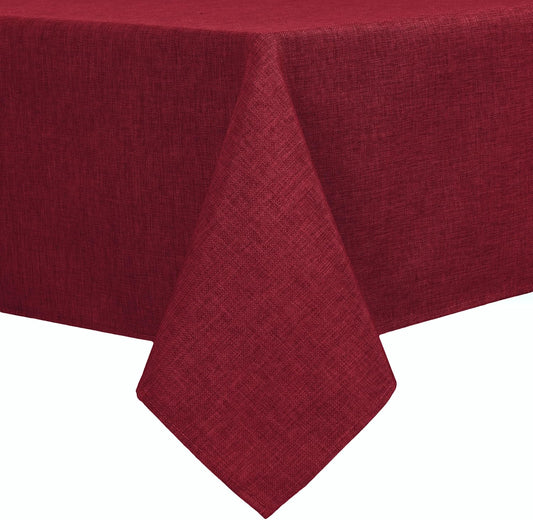 Hiasan Faux Linen Rectangle Tablecloth - Wrinkle and Stain Resistant Washable Table Cloth for Kitchen Dining Room Holiday Table Cover for Dinner, Red, 60 x 120 Inch