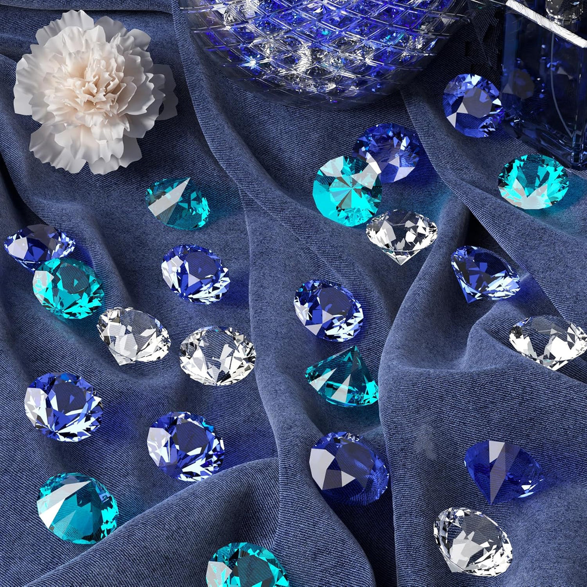Acrylic Diamond Fake Gems Vase Filler, Babenest 240pcs 3/4 Inch Faux Diamonds Crystals Jewels for Table Scatters Wedding Party Arts & Crafts Birthday Decoration (240, Clear/Rpyal Blue/Baby Blue)