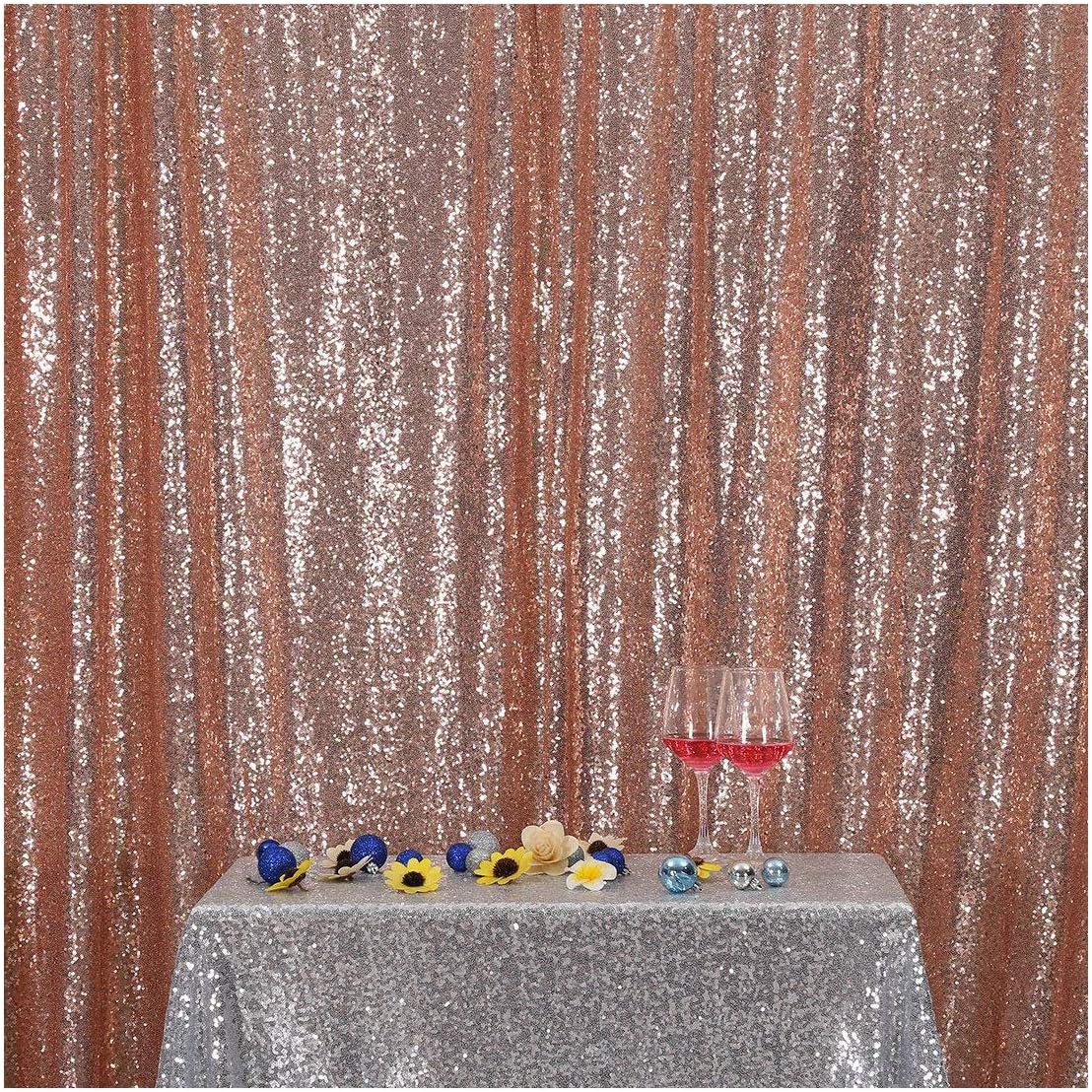 Poise3EHome 7FT x 7FT Rose Gold Sequin Photography Backdrop Curtain for Party Decoration, Rose Gold