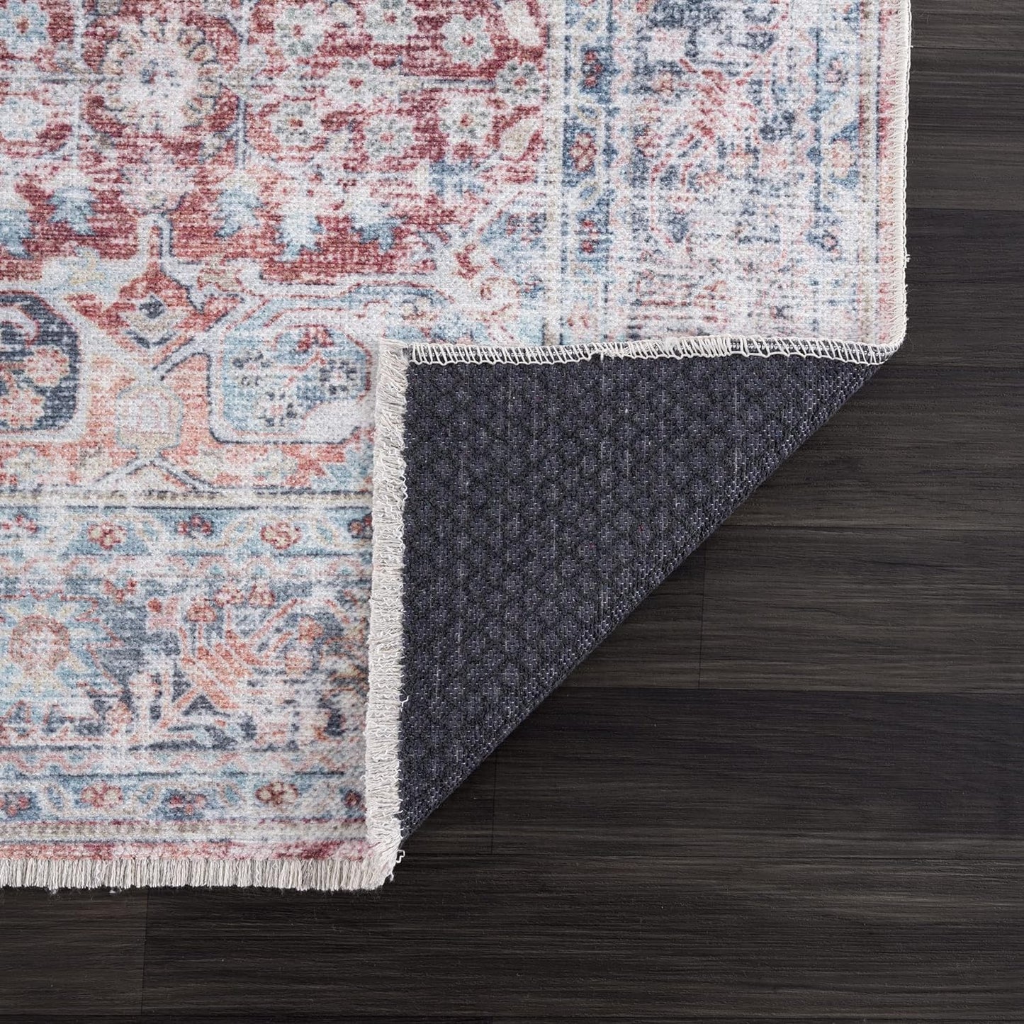 Bloom Rugs Caria Washable Non-Slip 7 ft Runner - Brick/Dark Blue Traditional Runner for Entryway, Hallway, Bathroom, and Kitchen - Exact Size: 2'6" x 7'
