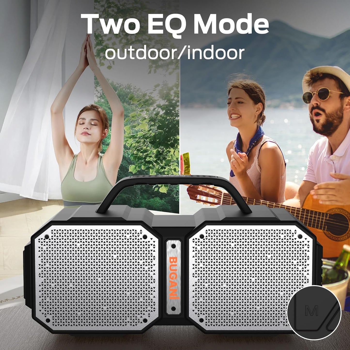 BUGANI Shock Bluetooth Speaker, Portable Bluetooth 5.3, Waterproof Design, 60W High Power Output, Outdoor Speaker, Black (New Model)
