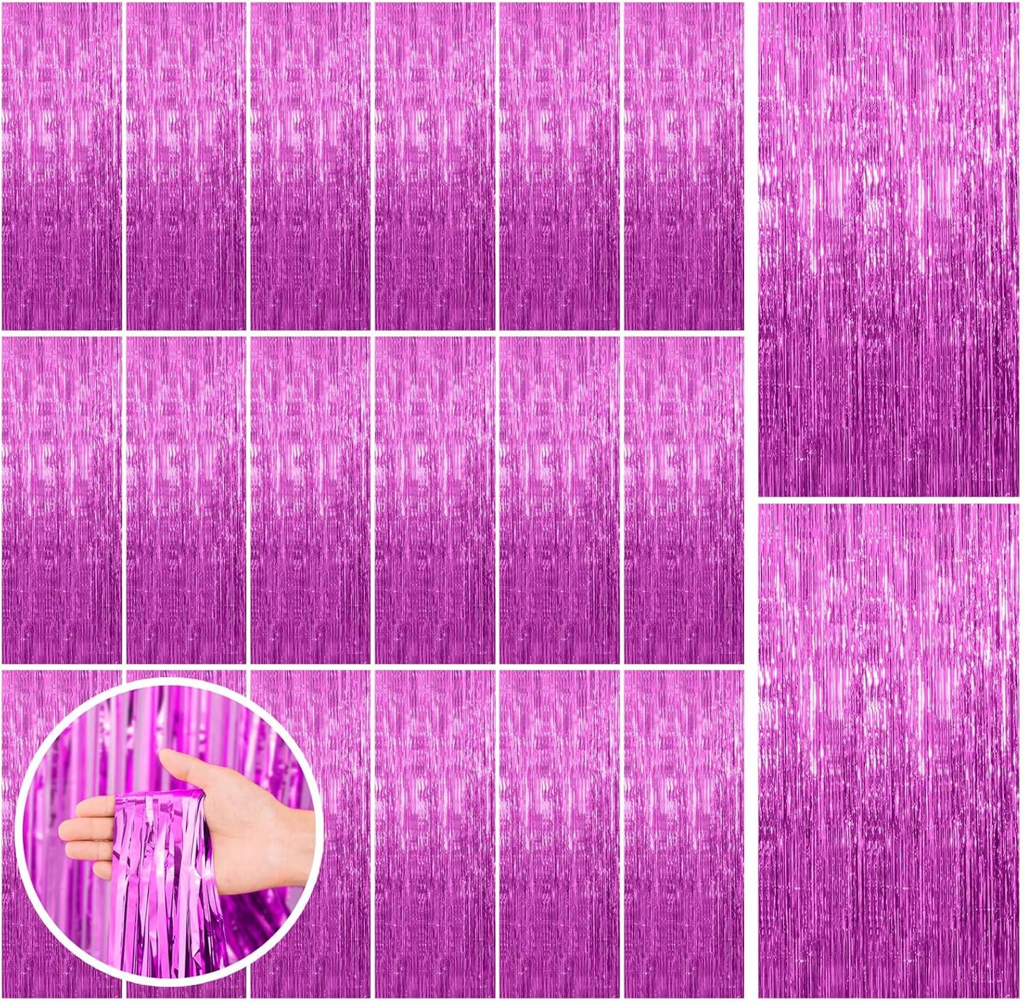 20 Pack Hot Pink Party Decorations - Tinsel Curtain Streamers Foil Fringe Backdrop for Birthday, Christmas, Bachelorette, Graduation, Fiesta Photo Booth