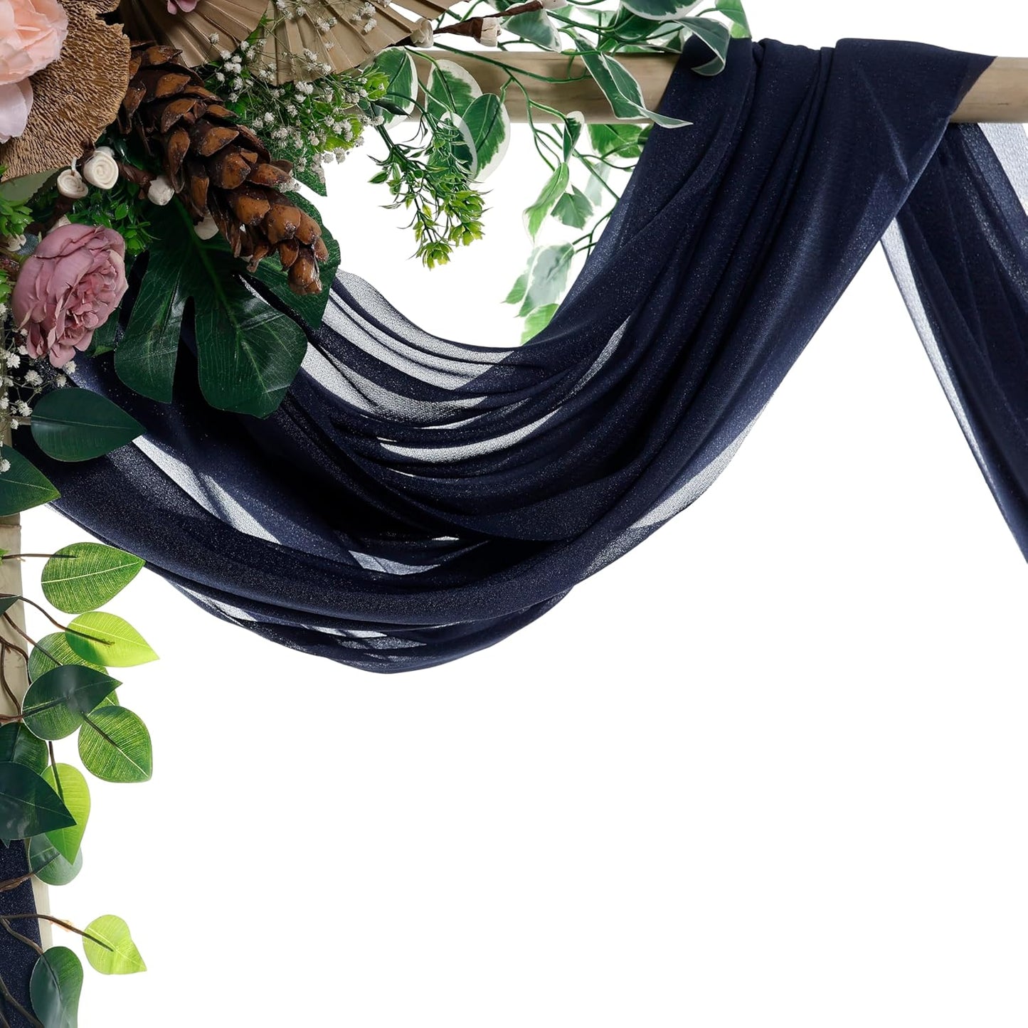 VDS Pack of 2 Panel (30 Inch X 100 Feet) Wedding Arch Draping Fabric Sheer Chiffon Fabric Drapery for Wedding Ceremony Reception Swag Backdrop Canopy Chuppah ARBO Altars Decoration (Navy Blue)