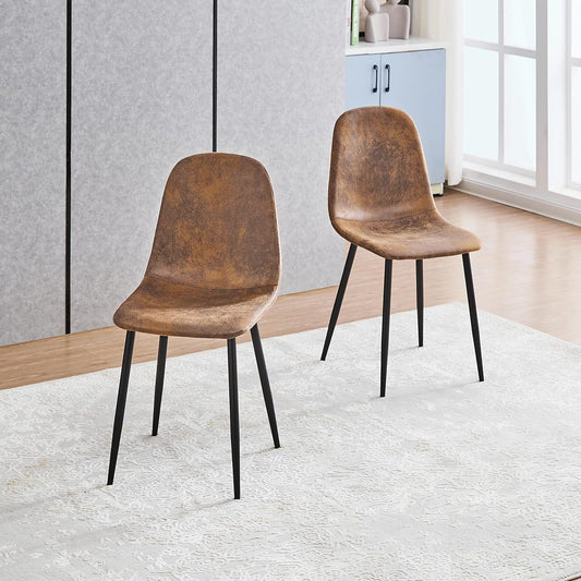 Homy Casa Dining Chairs Set of 2, Modern Mid-Century Style Dining Room Side Chairs Accent Chairs with Black Metal Legs Comfortable for Kitchen Lounge Farmhouse, Rustic Brown, 2PCS
