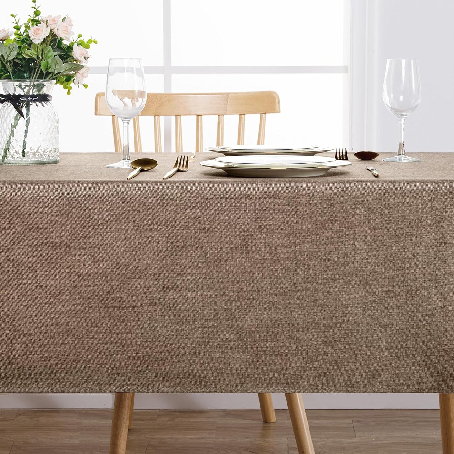 Hiasan 2 Pack Faux Linen Rectangle Tablecloth - Wrinkle and Stain Resistant Washable Table Cloth for Kitchen Dining Room Holiday Table Cover for Party Dinner, Khaki, 70 x 108 Inch