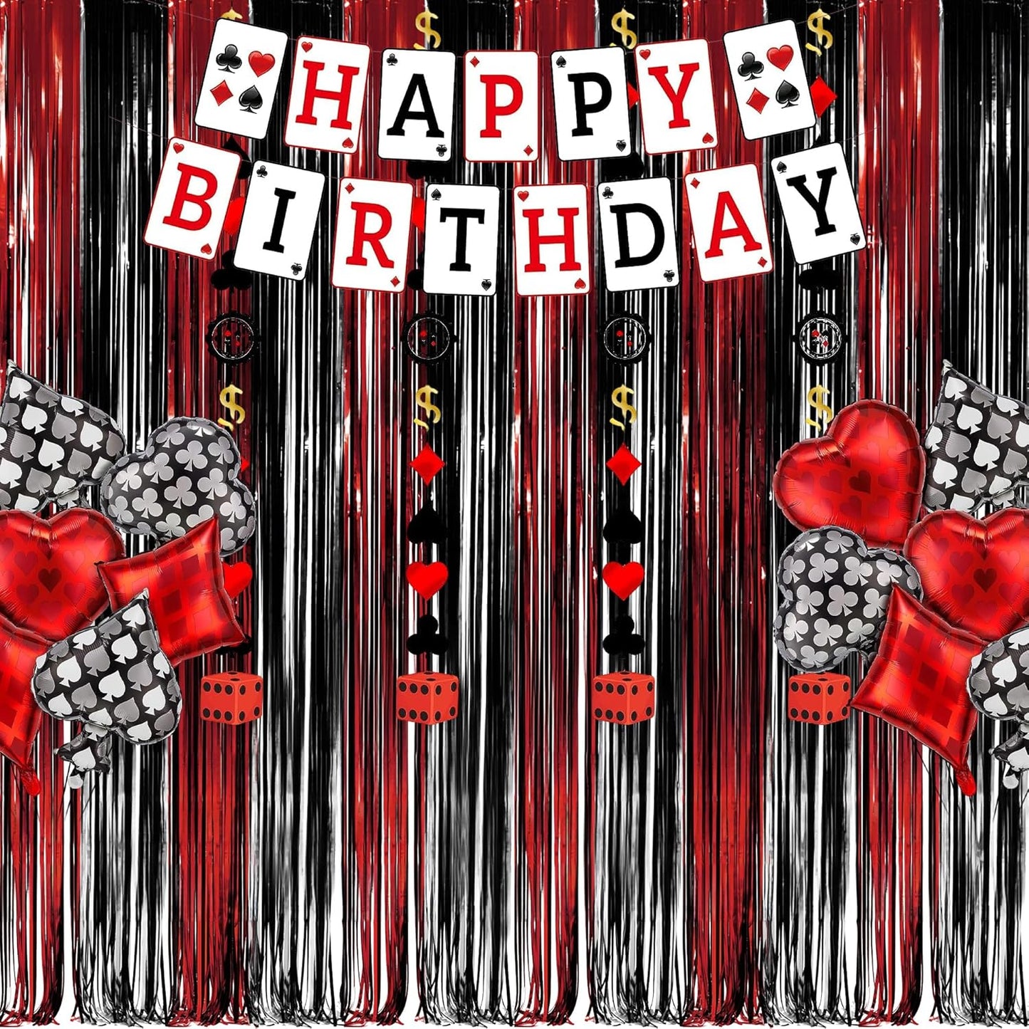 Black Red Party Streamers Backdrop - GREATRIL Foil Fringe Tinsel for Stranger/Friday Party/Halloween Party Decorations - 3.2ft X 8.2ft - 2 Packs