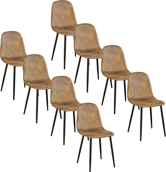 Homy Casa Dining Chairs Set of 8, Modern Mid-Century Style Dining Room Side Chairs Accent Chairs with Black Metal Legs Comfortable for Kitchen Lounge Farmhouse, Rustic Brown, 8PCS
