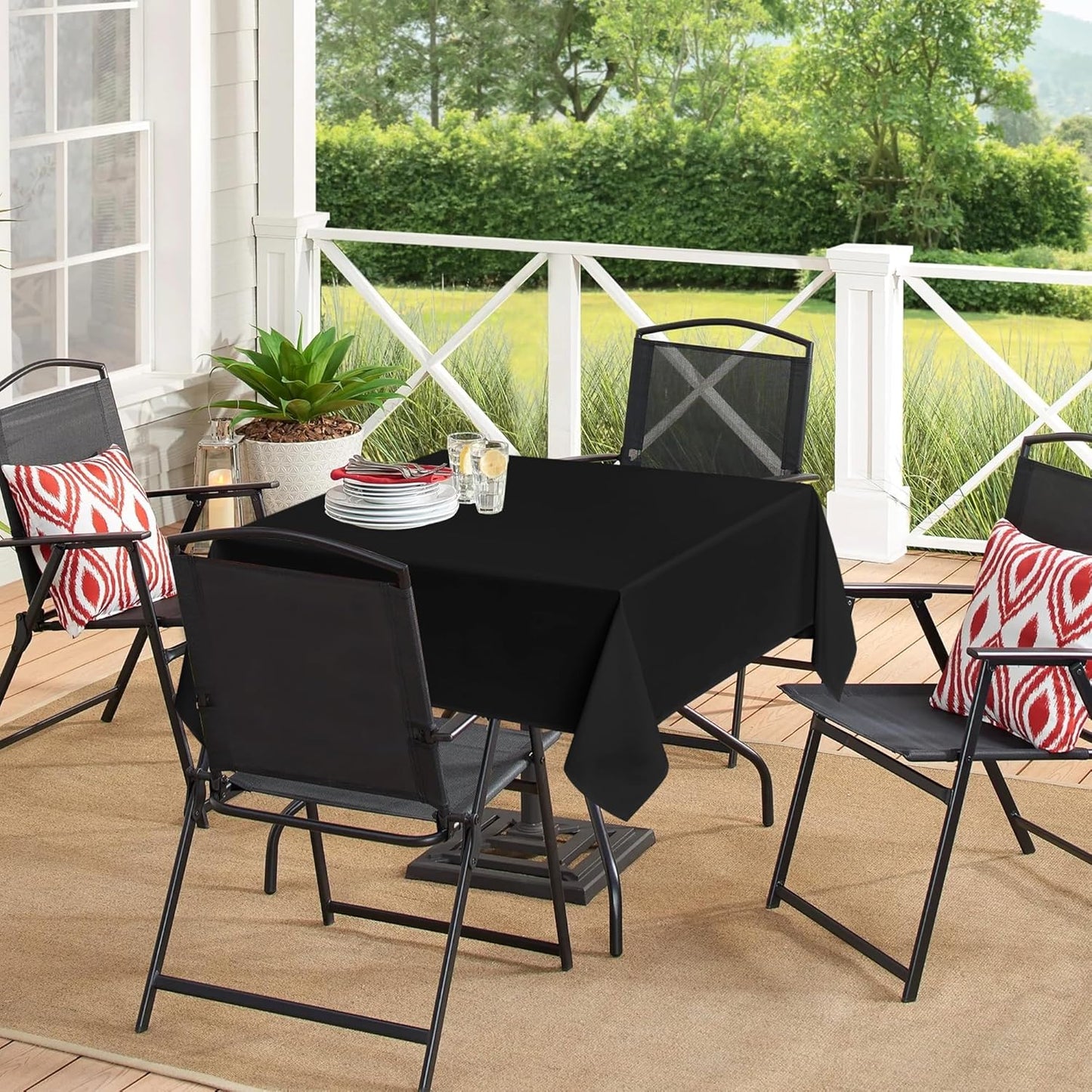 sancua Black Square Tablecloths 54x54 Inch - Fabric Table Cloth for Square or Round Tables, Washable Polyester Table Cover for Dinner, Holiday Party, Decorative Display Tables