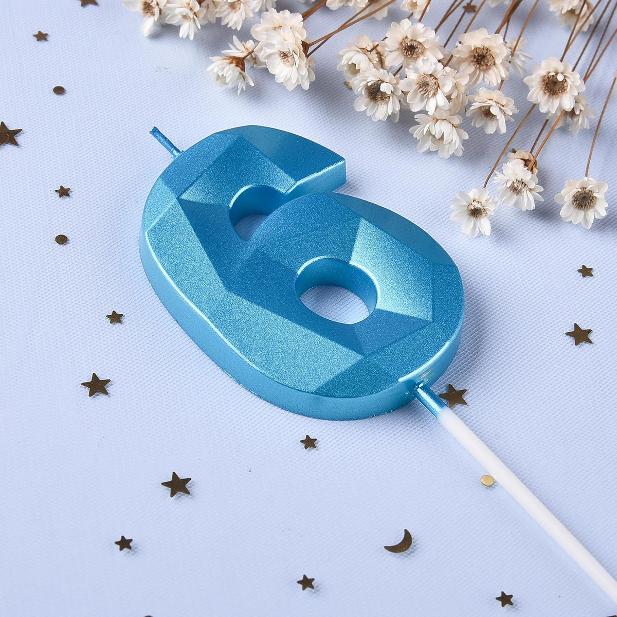 PHD CAKE 2.76 Inch Crystal Blue 6 Number Birthday Candles, Blue Number Candles, Cake Number Candles, Party Celebration