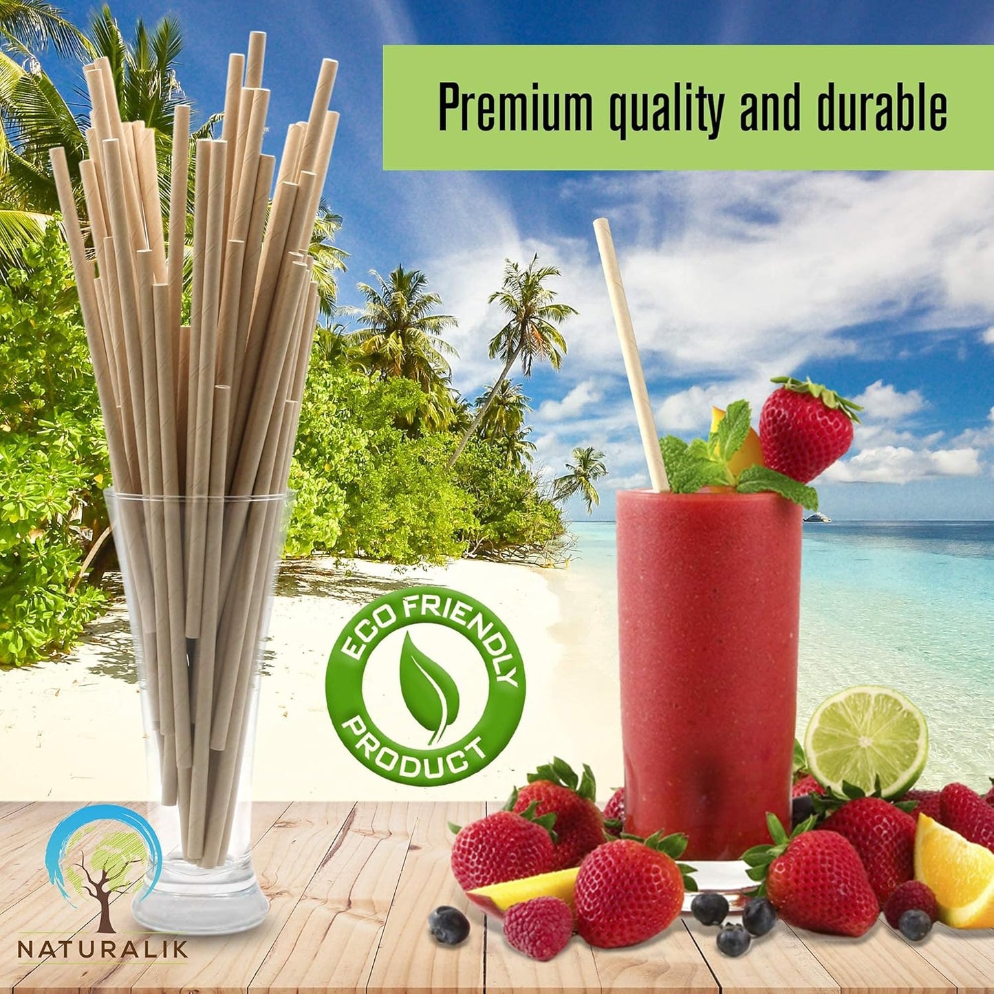 300/1000-Pack Extra Durable Brown Paper Straws Biodegradable- Premium Toxin Free Paper Straws Bulk- Drinking Straws for Juices, Restaurants and Party supplies, 7.7" (Brown, 300ct)