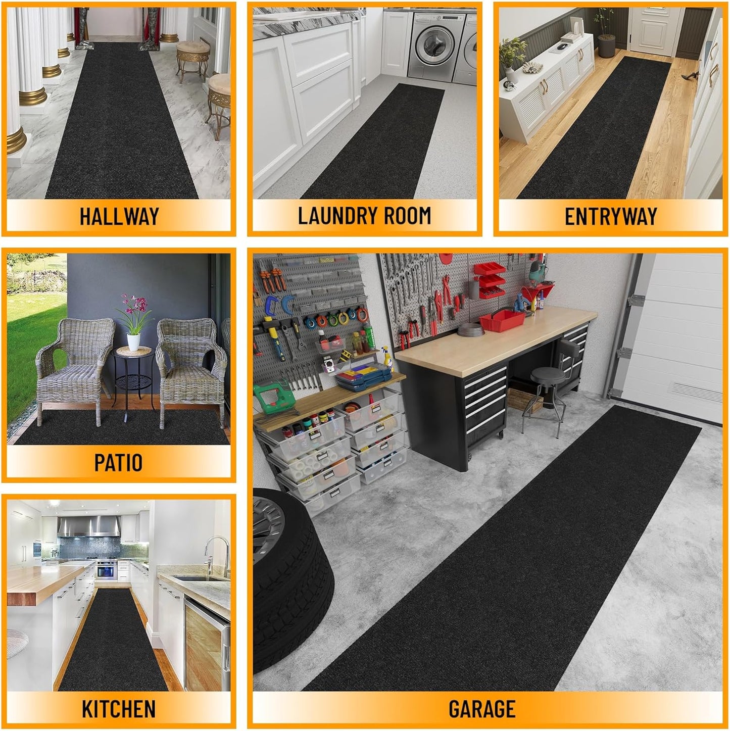 Ottomanson Commercial Scrape Rib Entry Mat – Heavy Duty Ribbed Floor Mat for High Traffic – Non Slip Rubber Back, Waterproof – Indoor Outdoor Use for Offices, Schools, Lobbies, 2' x 49', Black