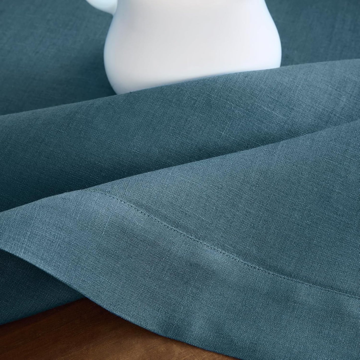 Solino Home Linen Square Tablecloth 52 x 52 Inch - 100% Pure Linen Peacock Blue Table Throw - Fete, Machine Washable Table Cloth
