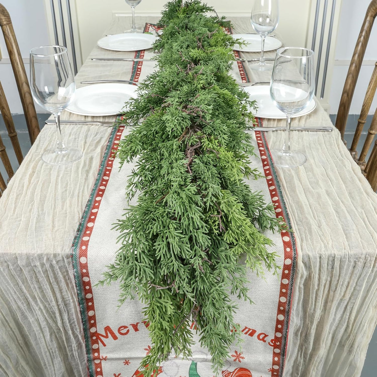 Artgar 9 Ft Christmas Garland - Cedar Garland - Cypress Garlands - Real Touch Pine Garlands - Garland Christmas Decorations for Home Dining Table Mantel Porch Winter Christmas Decor