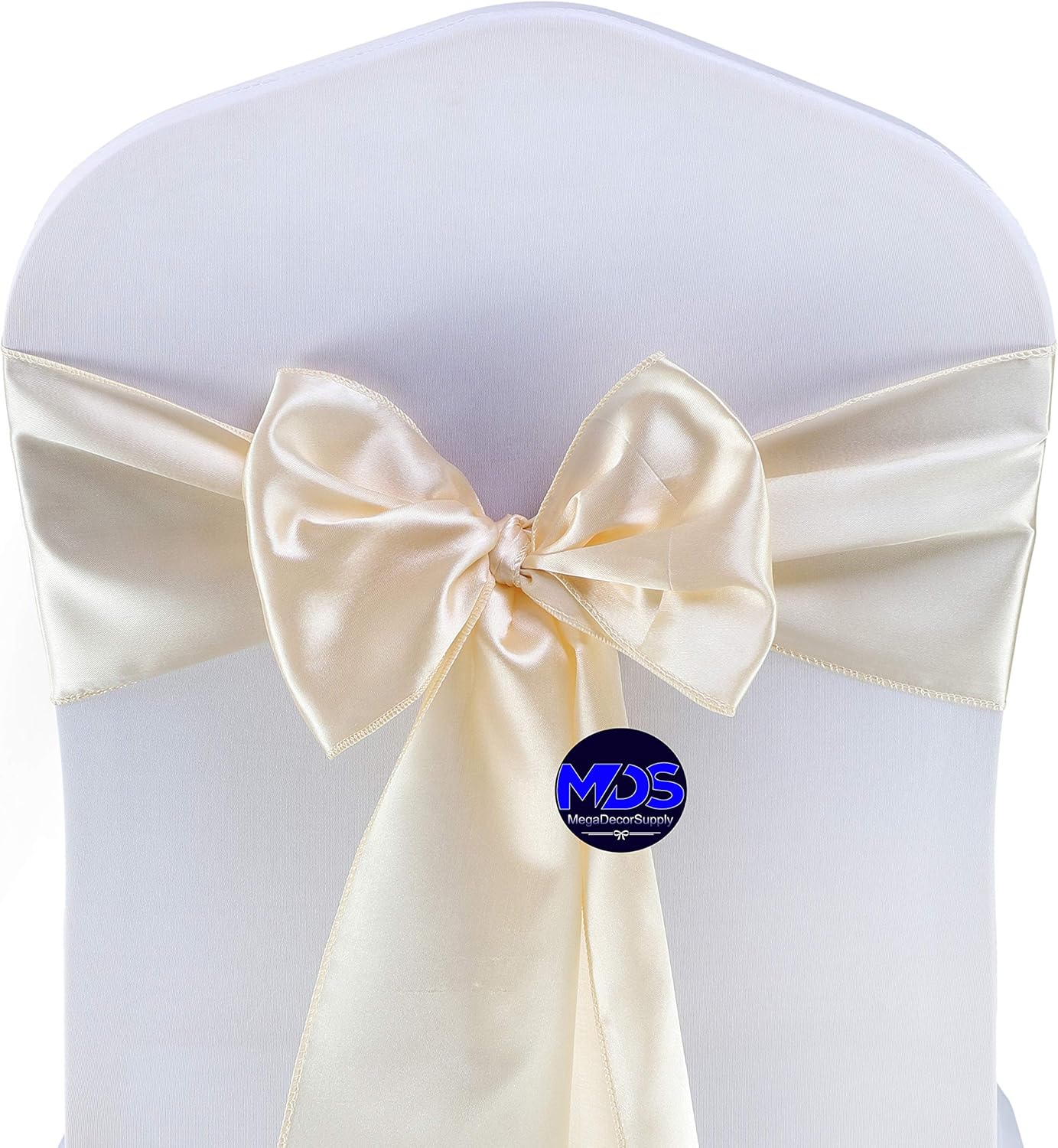 MDS Pack of 50 PCS Satin Chair Sashes Charmeuse Sateen Dining Chair Bows Ribbon Ties Back Sash for Wedding Party Birthday Home Hotel Restaurant Banquet Decoration (7 x 108 Inch, Cream)