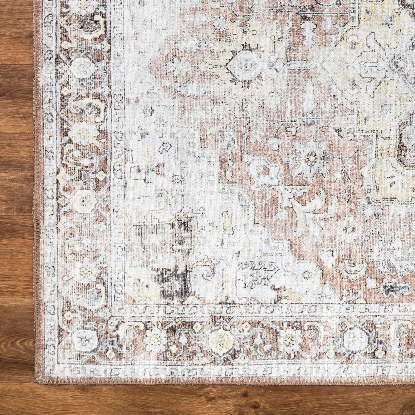 Bloom Rugs Washable Non-Slip 12 ft Runner - Blush/Beige Traditional Medallion Runner for Entryway, Hallway, Bathroom, and Kitchen - Exact Size: 2.5' x 12'