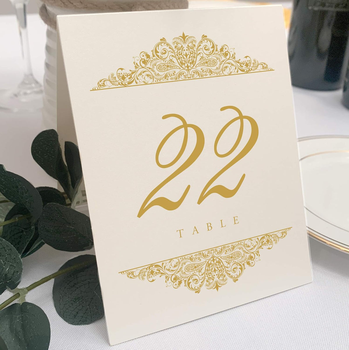 Paisley Wedding Table Numbers (Select Color/Quantity), Champagne, Gold, 1-35, Double Sided, Tent or Use in a Stand, Great for Parties & Restaurants - Made in the USA