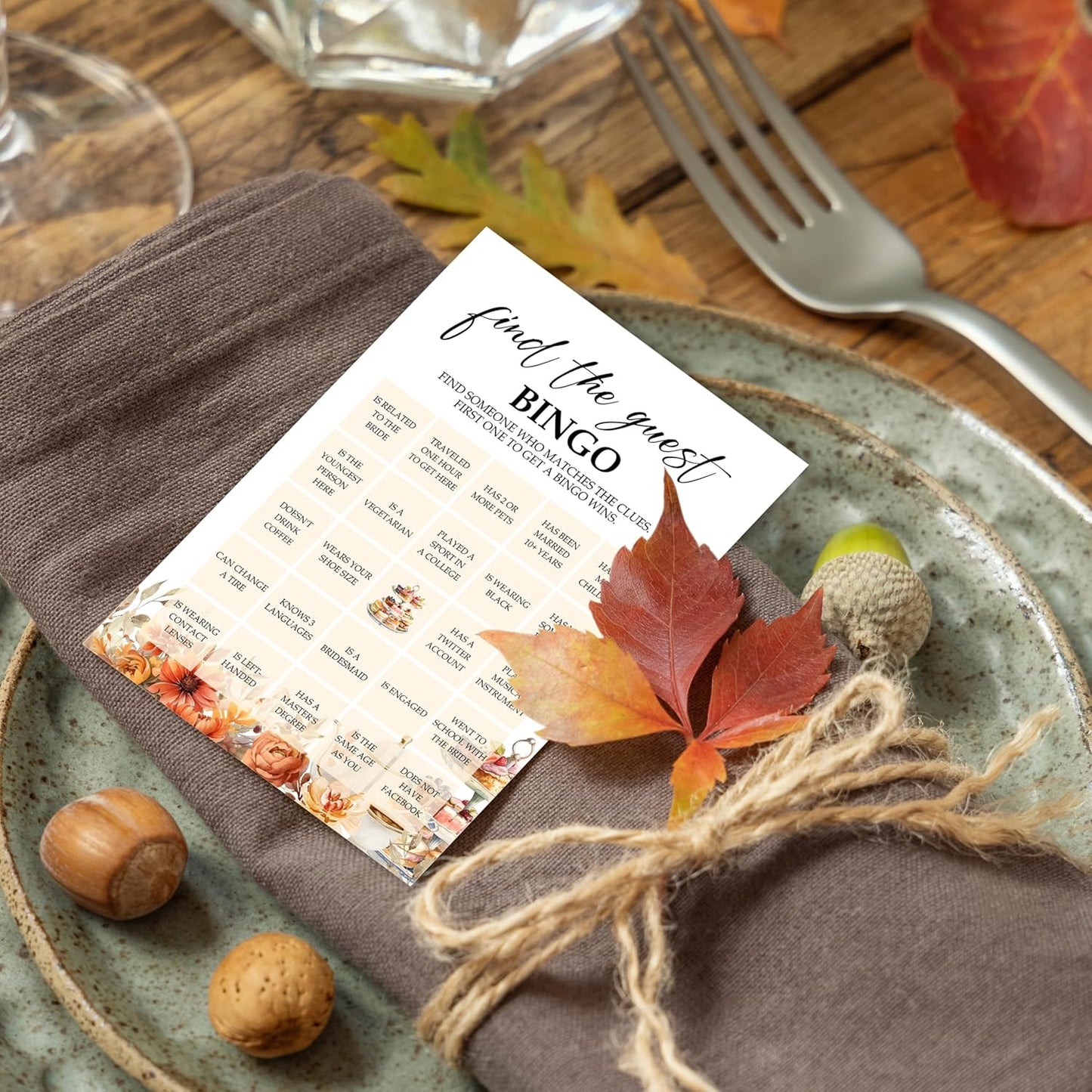 Fall Bridal Shower Games Cards, Find The Guest Bingo, Wedding Bachelorette Party Games, Fall in Love Bridal Shower Decorations, 25 Cards, G09
