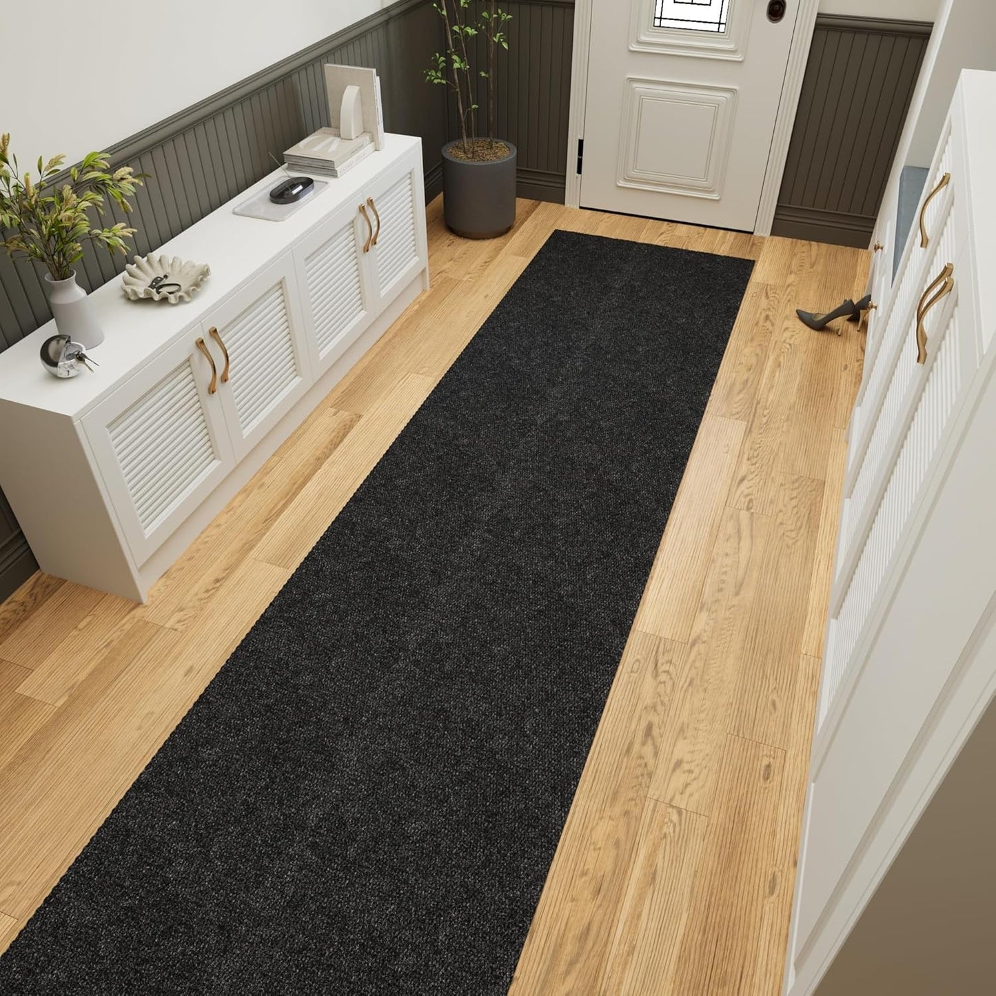 Ottomanson Commercial Scrape Rib Entry Mat – Heavy Duty Ribbed Floor Mat for High Traffic – Non Slip Rubber Back, Waterproof – Indoor Outdoor Use for Offices, Schools, Lobbies, 2'7" x 12', Black