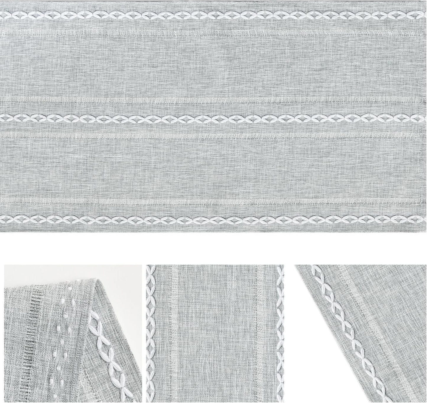 Artoid Mode Grey Rustic Cotton Linen Table Runner, Seasonal Embroidered Hollow Kitchen Dining Table Decoration for Home Party Decor 13x108 Inch