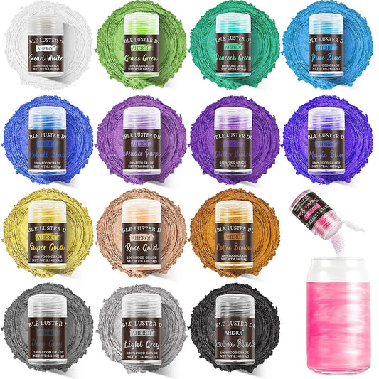 Aheroi Edible glitter Set of 15, Food Grade Edible Powder ocktail Glitter Shimmering Glitter for Drinks, Luster Dust Sprinkles Powder Glitter for Fondant Cake Decorating(4g/0.14oz)