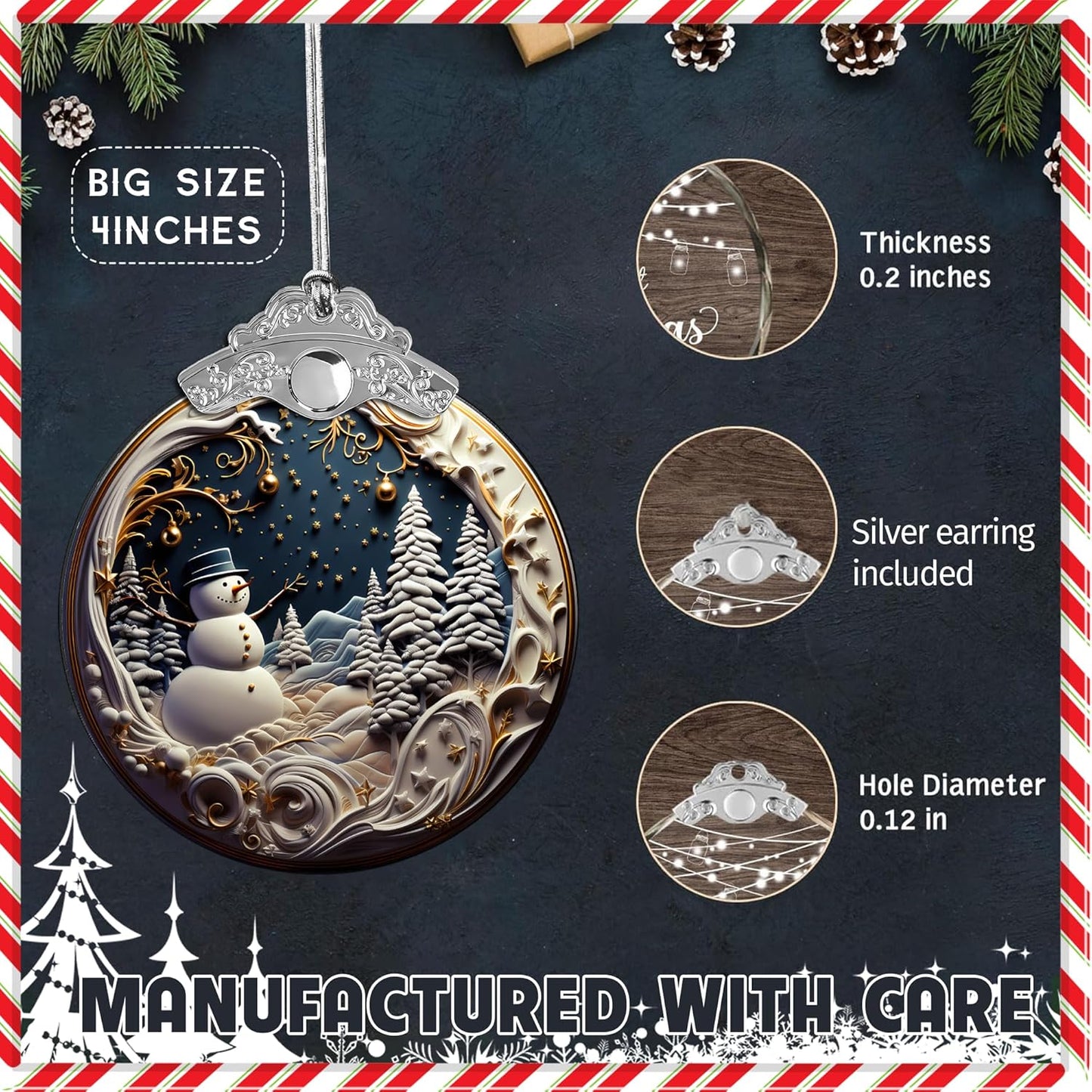 Christmas Ornaments 2025, Snowman, Unique Christmast Ornaments 4 Inch Acrylic Ornament Art, Holiday Decoration, Car Interiors Decors, Christmas Decorations