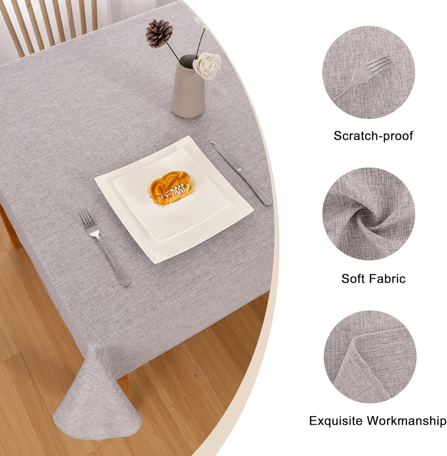 Hiasan Faux Linen Rectangle Tablecloth - Wrinkle and Stain Resistant Washable Table Cloth for Kitchen Dining Room Holiday Table Cover for Party Dinner, Stone, 60 x 102 Inch
