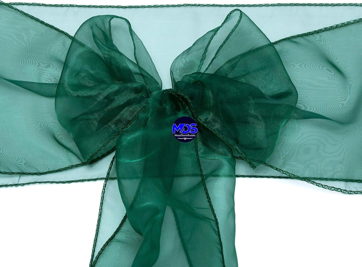 MDS Pack of 250 PCS Organza Chair Sashes Wider Dining Chair Bows Ribbon Tie Back for Wedding Party Birthday Bridal Shower Reception Event Banquet Home Chair Cover Decoration - Hunter Green