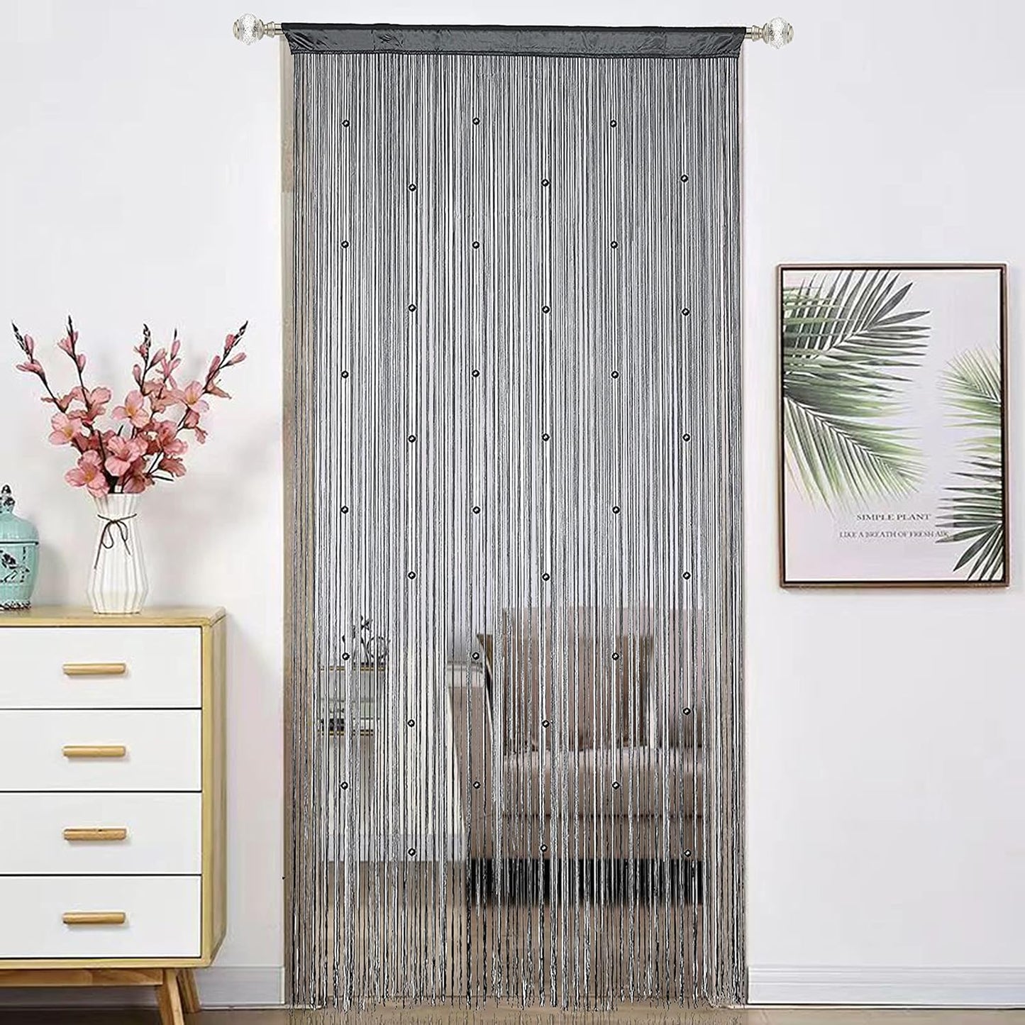 Beaded Curtain Beads Door String Curtains Ideal for Living Room Decor Wall Hanging Fringe Doorway Divider Bedroom Backdrop Hippie Window Closet Privacy Rod Pocket Dense (100x200cm,Grey)
