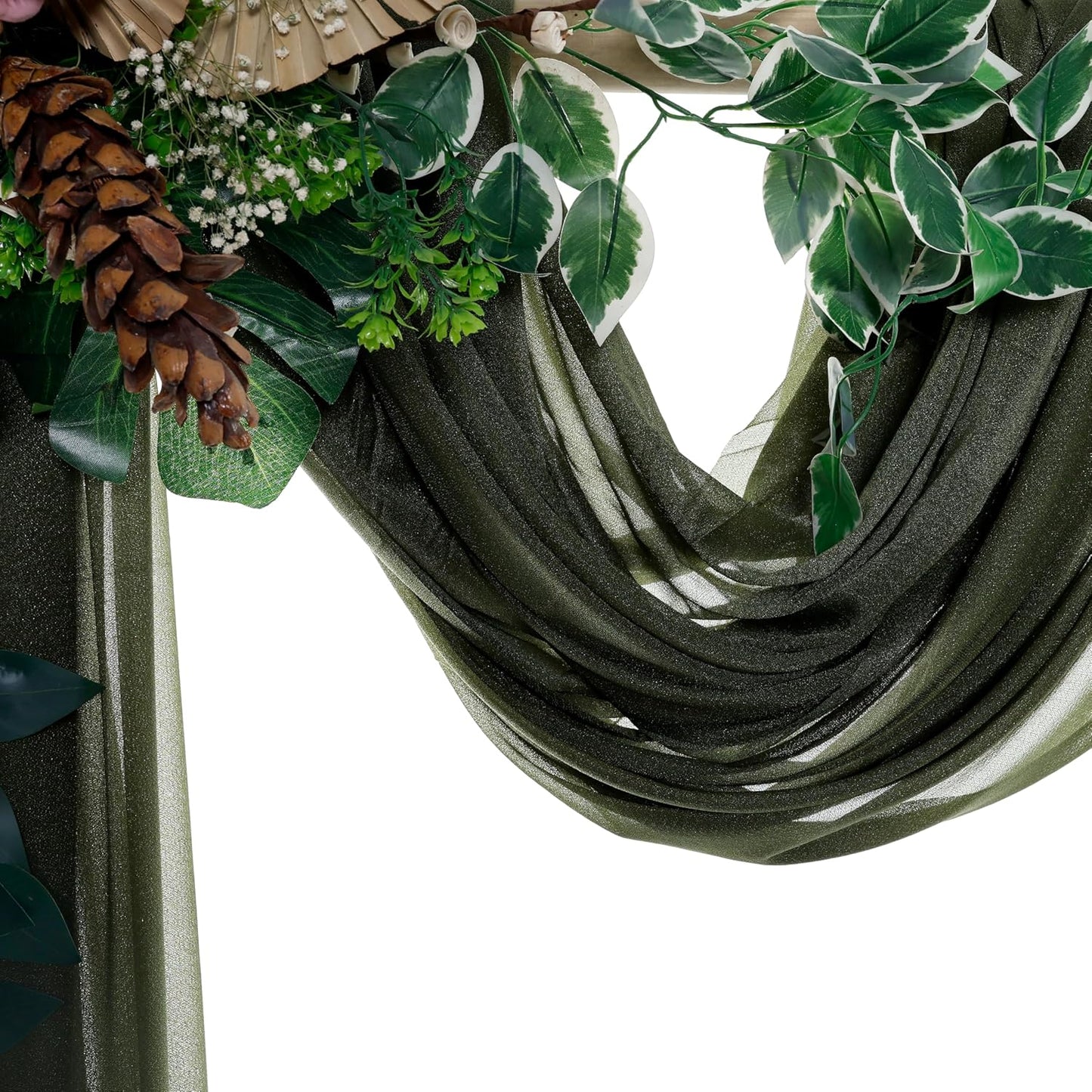 VDS Pack of 1 Panel (30 Inch X 100 Feet) Wedding Arch Draping Fabric Sheer Chiffon Fabric Drapery for Wedding Ceremony Reception Swag Backdrop Canopy Chuppah ARBO Altars Decoration (Olive)